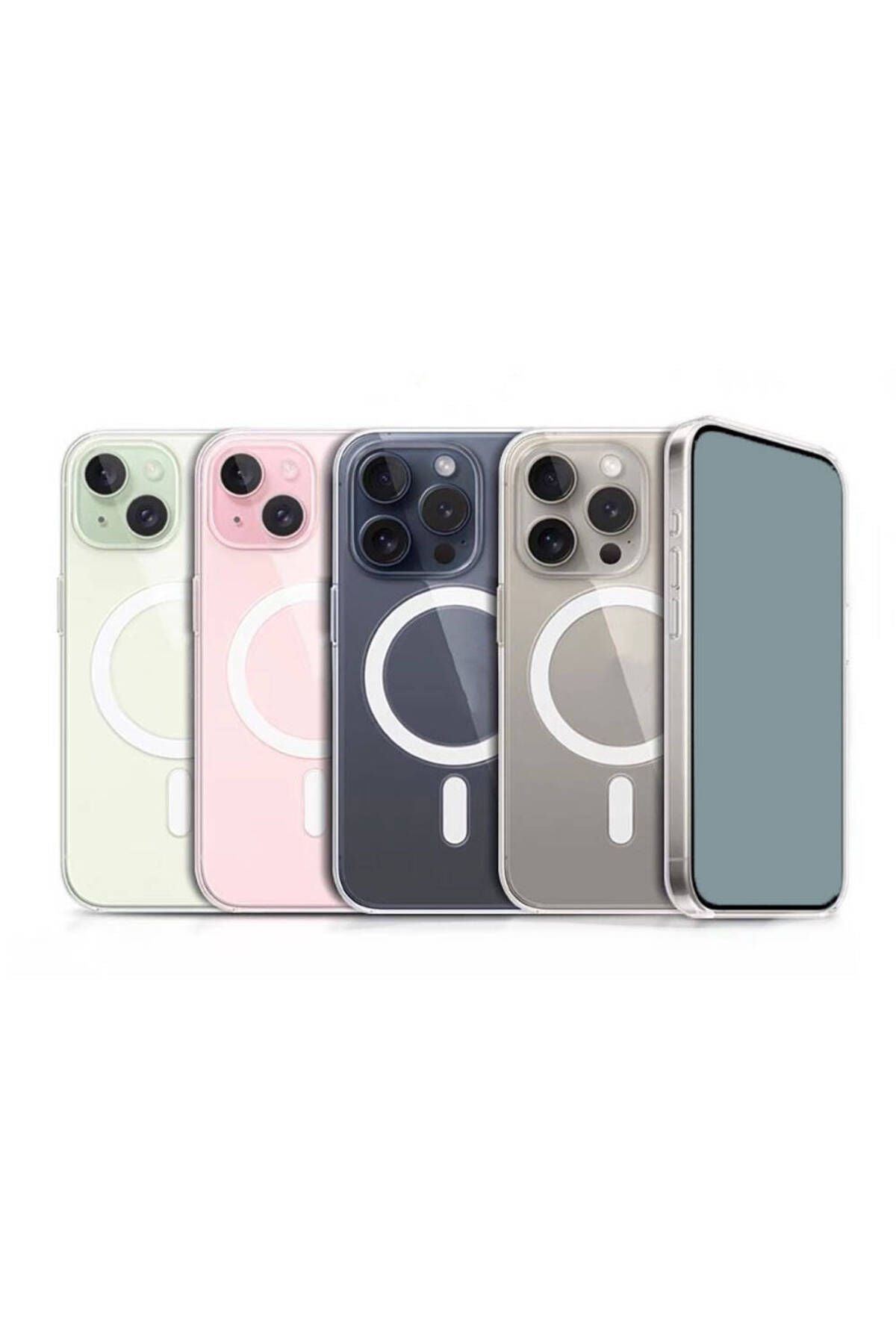 iPhone 15 Plus Uyumlu Magsafe Şarj Özellikli Şeffaf Sert PC Zore Embos Kılıf-Renksiz