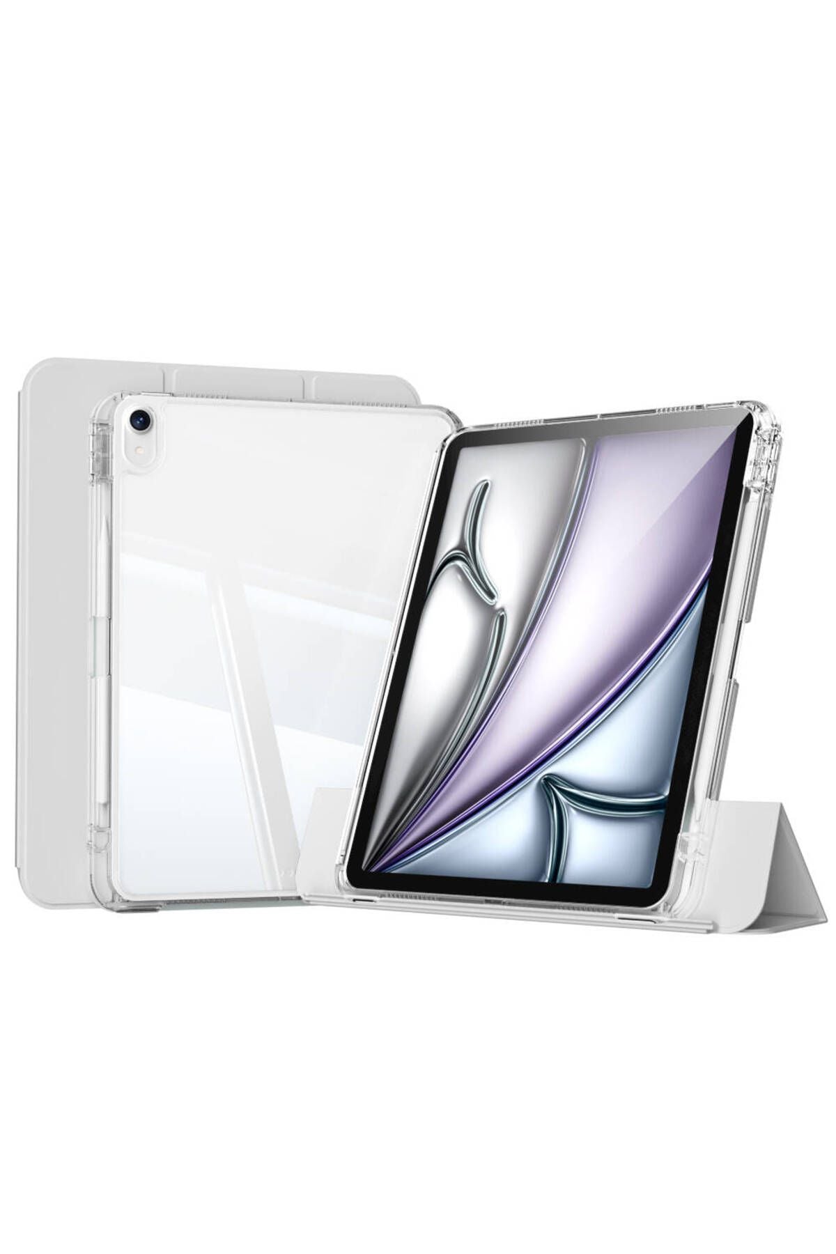 iPad Air 13 2024 Kılıf Magnetik Ayrılabilen Airbagli Zore Sliding Tablet Kılıfı - Gri