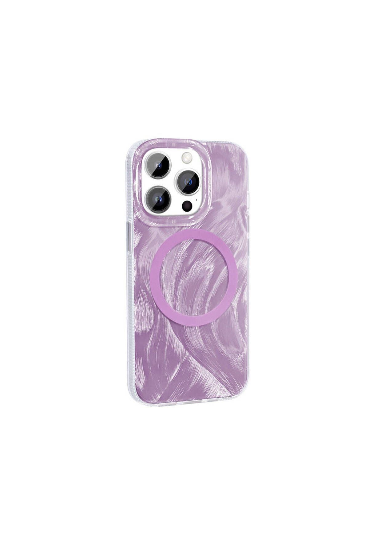 iPhone 14 Pro Uyumlu BTZ Kılıf Magsafe Şarj Özellikli Fırça Boya Desenli Zore Palet Kapak-Pembe