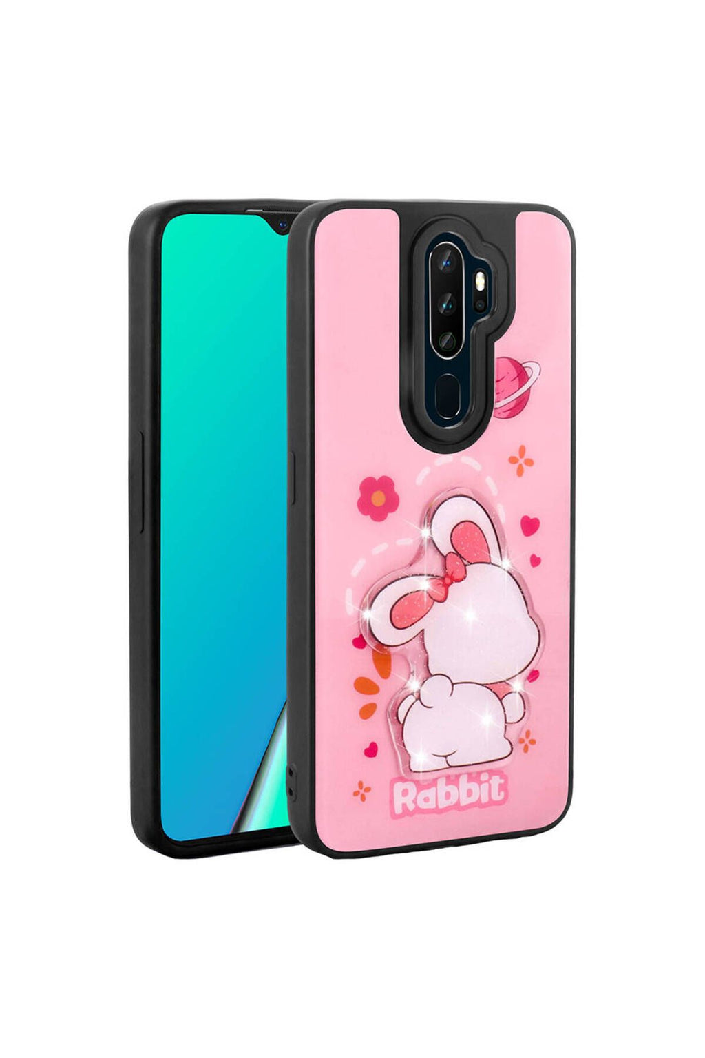 A9 2020 Kılıf Parlayan Kabartmalı İkonik Figürlü Zore Amas Silikon Kapak - Pembe