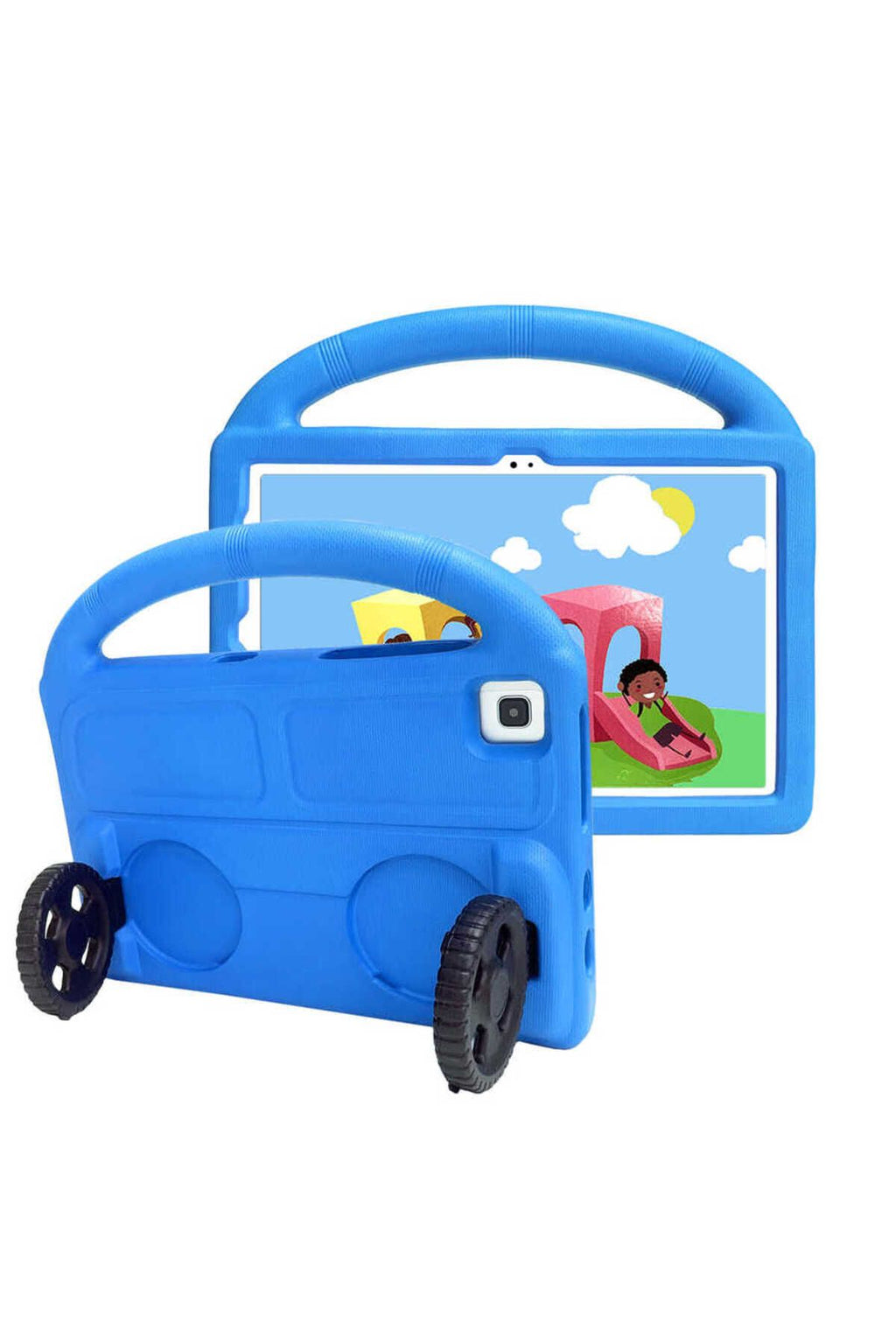 Galaxy Tab A7 10.4 T500 2020  Uyumlu Zore Wheel Car Tekerlek Standlı Tablet Eva Silikon Kılıf-Mavi