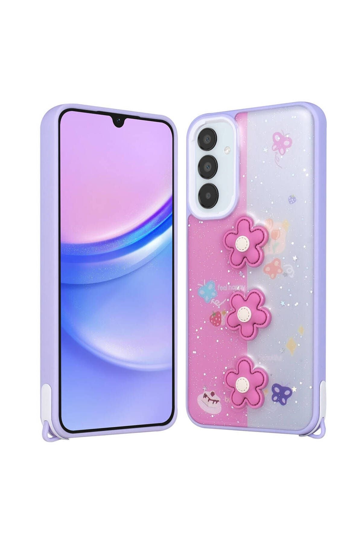 Galaxy A24 Kılıf Parlayan Simli Kabartma Figürlü Zore Cevze Kapak - Pembe