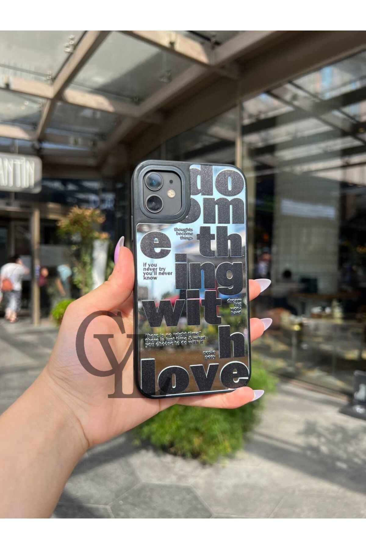 Uyumlu iPhone 8 Plus Kılıf Aynalı Love Desenli Kamera Korumalı Parlak Zore Mirror Kapak