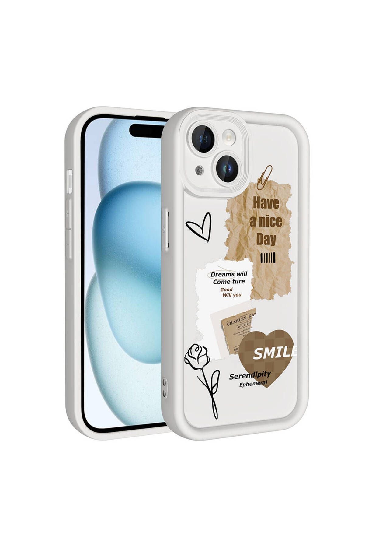 iPhone 15 Kılıf Kamera Korumalı Baskılı Arka Yüzey Zore Klas Kapak - Açık Kahve