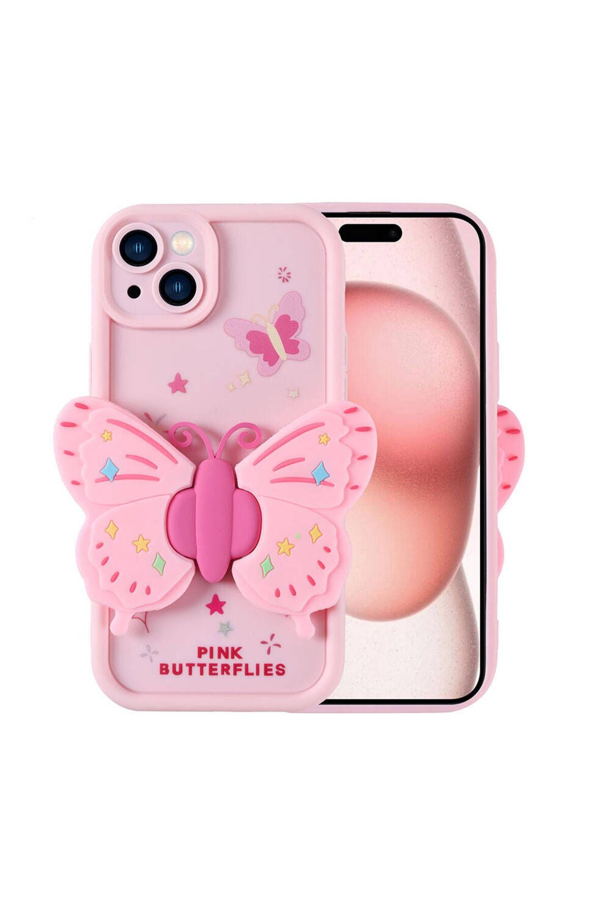 iPhone 15 Kılıf Kamera Korumalı Figür Tasarımlı Zore Kapya Kapak-Pembe Koyu