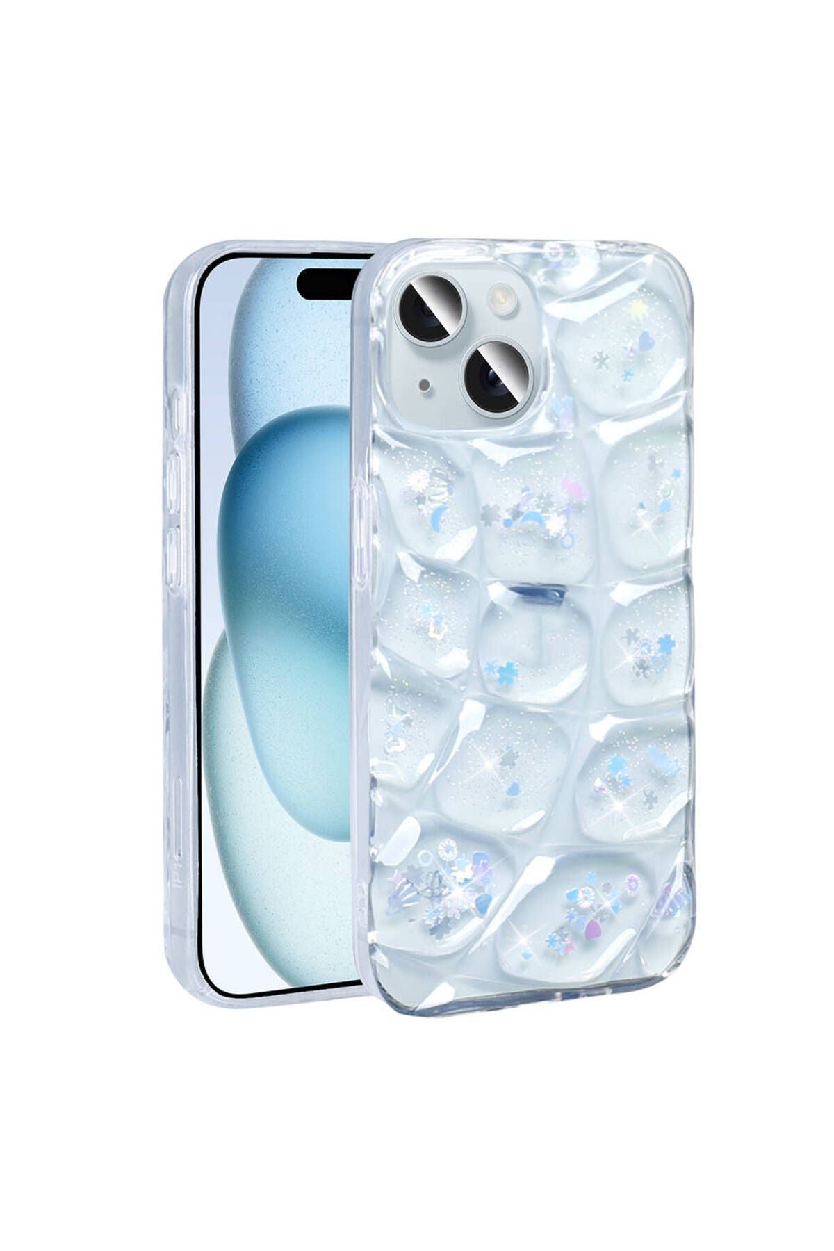 iPhone 14 Uyumlu ODC Kılıf Simli 3D Desenli Zore Hacar Kapak-Pembe-Mavi