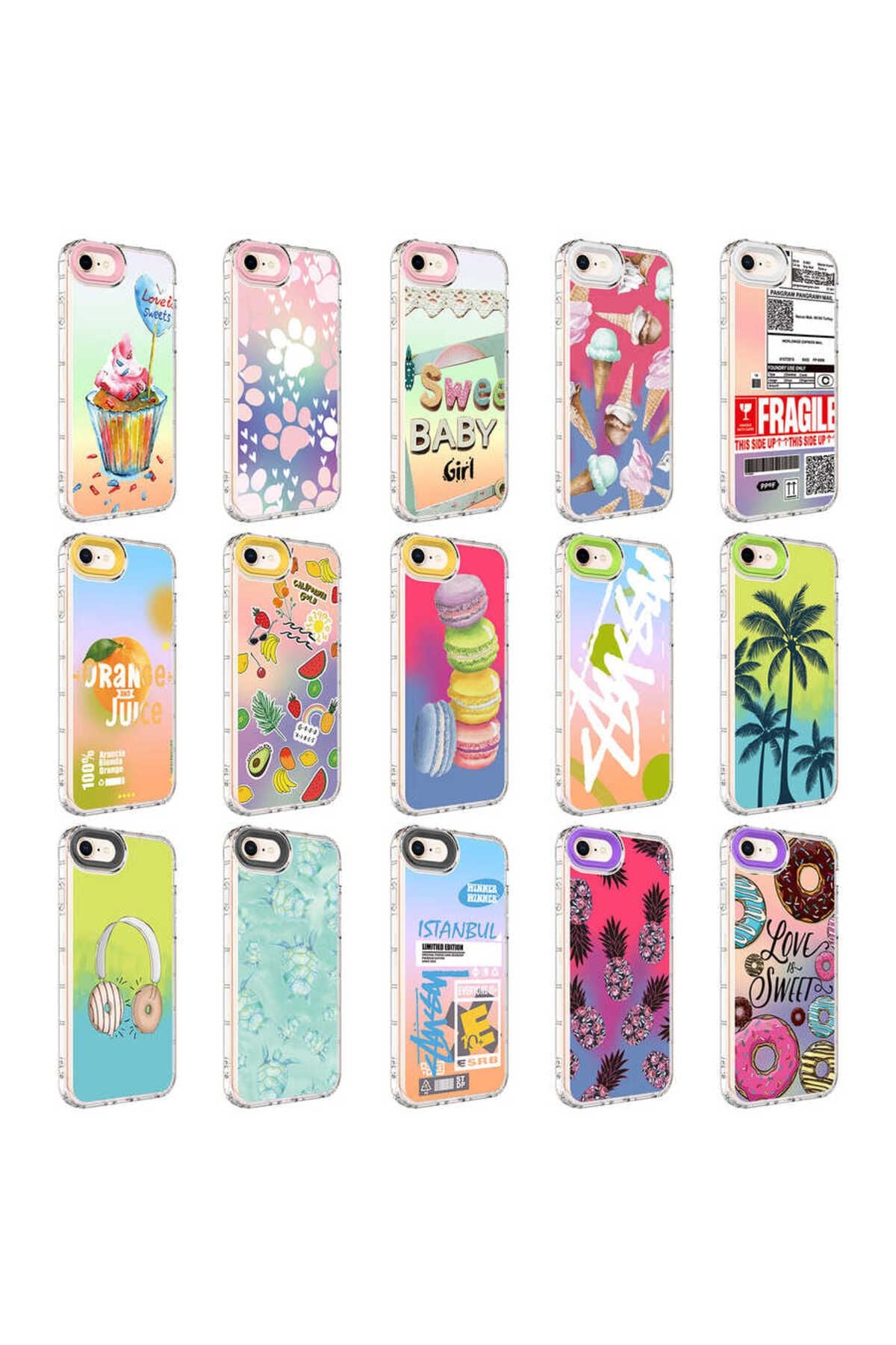 iPhone SE 2020 Kılıf Kamera Korumalı Renkli Desenli Sert Silikon Zore Korn Kapak - NO6