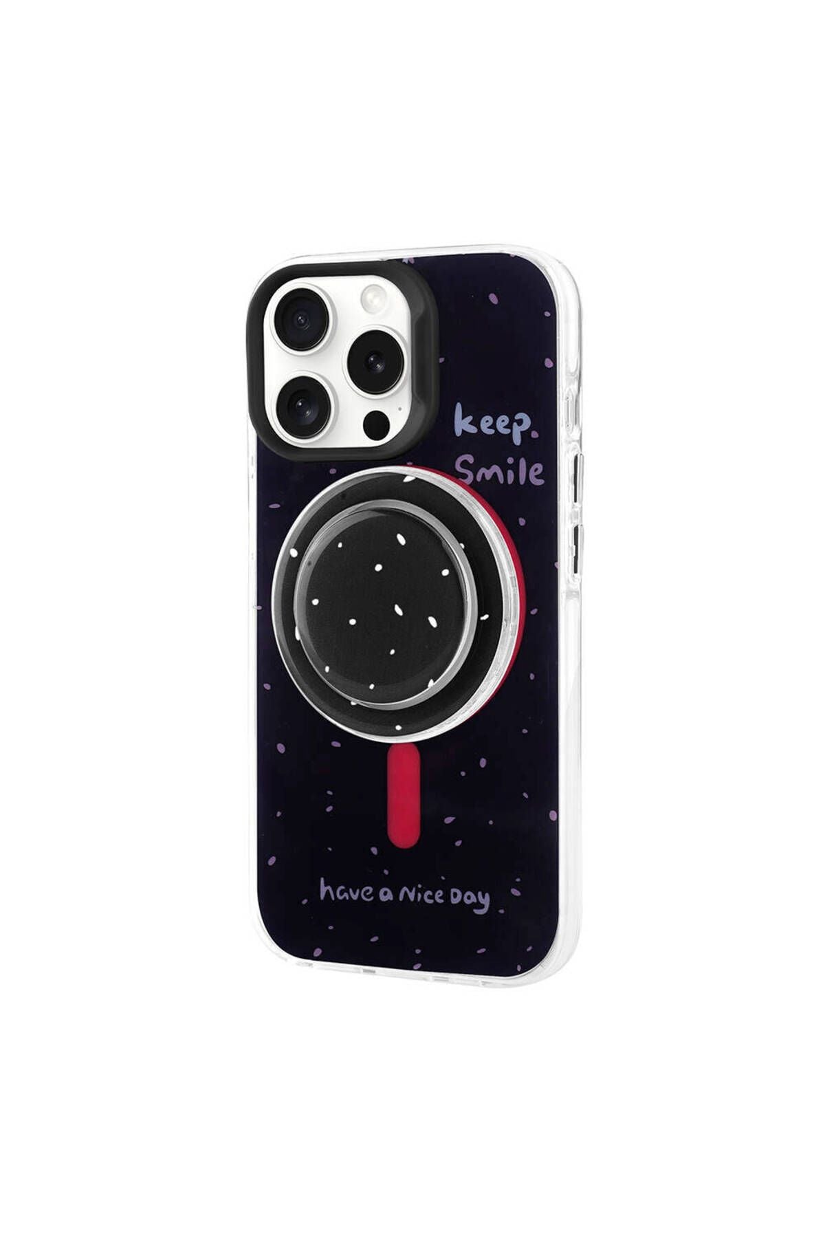 iPhone 15 Pro Max Zore Magsafe Şarj Özellikli Tak-Çıkar Pop Soketli Zore Tiktok Kılıf-Pembe Koyu