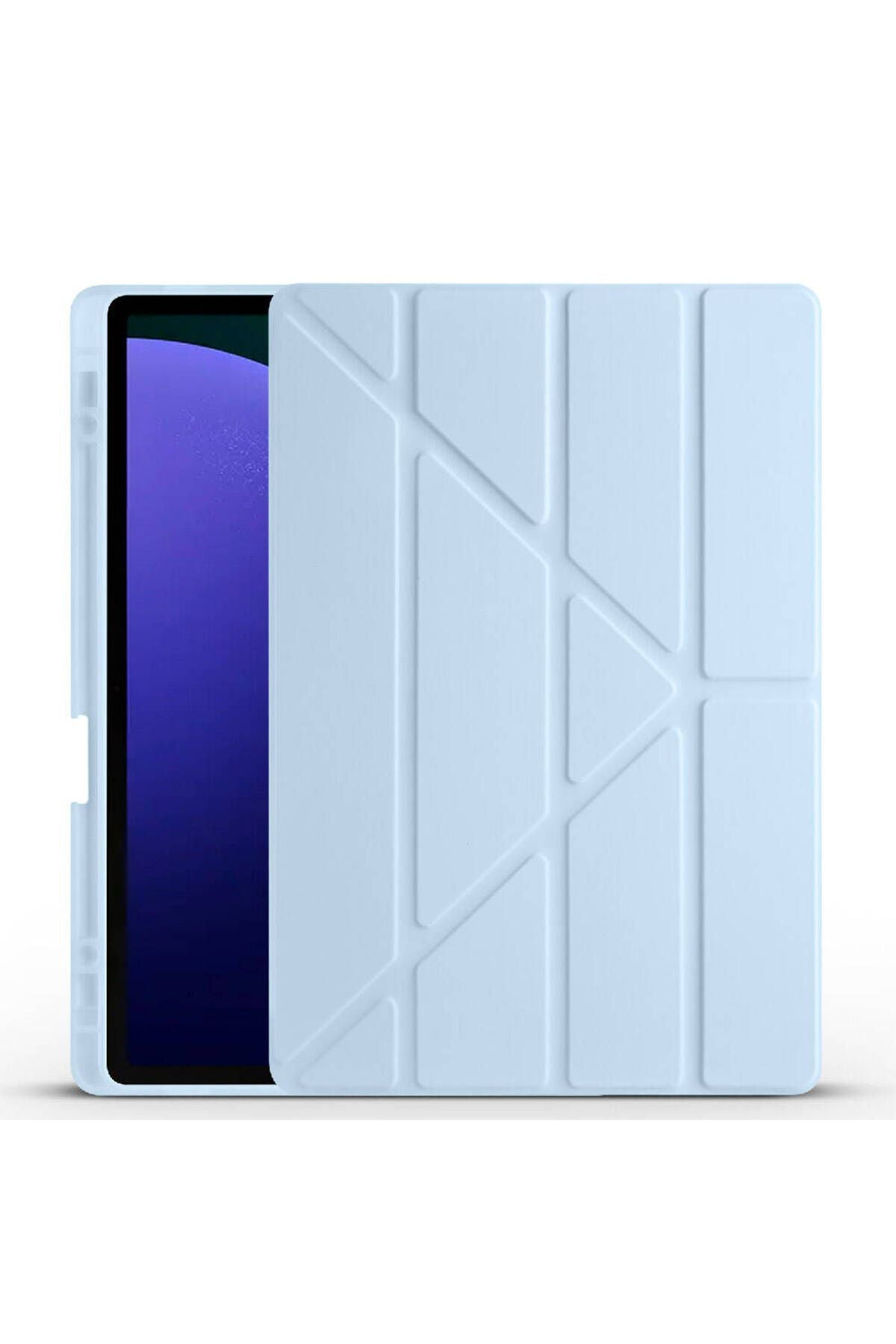 Galaxy Tab S9 FE Plus Kılıf  Uyumlu Zore Tri Folding Kalem Bölmeli Standlı Kılıf-Lacivert