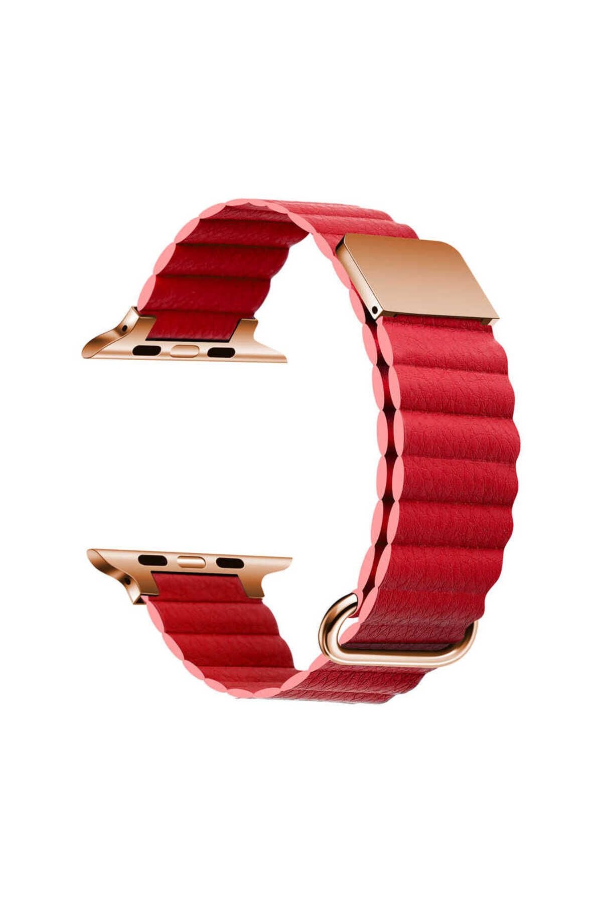 Watch Ultra 49mm Uyumlu KRD-78 PU Deri Kordon Strap Kayış CLO- Turuncu