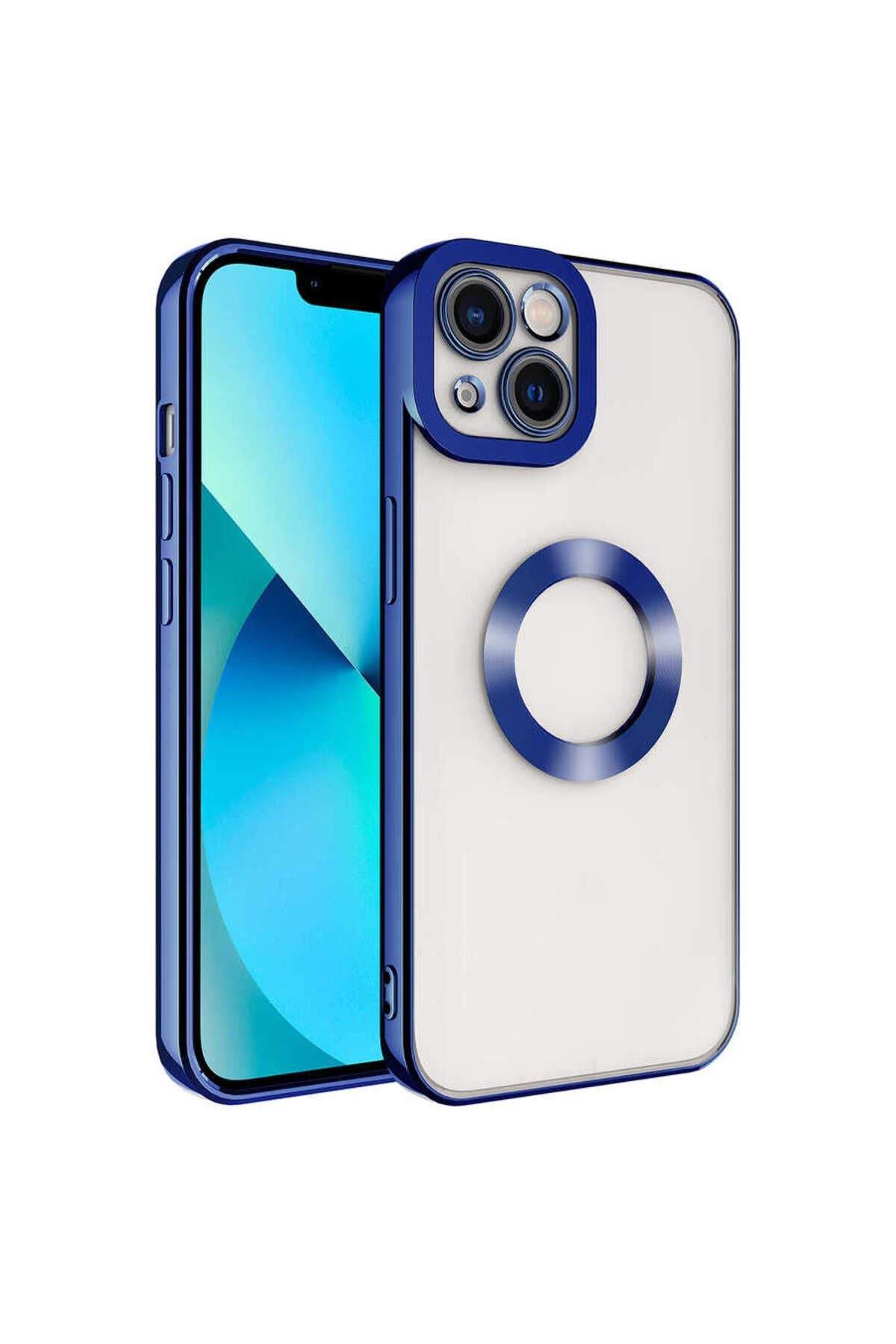 iPhone 14 Uyumlu Kamera Korumalı Logo Gösteren Zore Omega Kılıf-Mavi