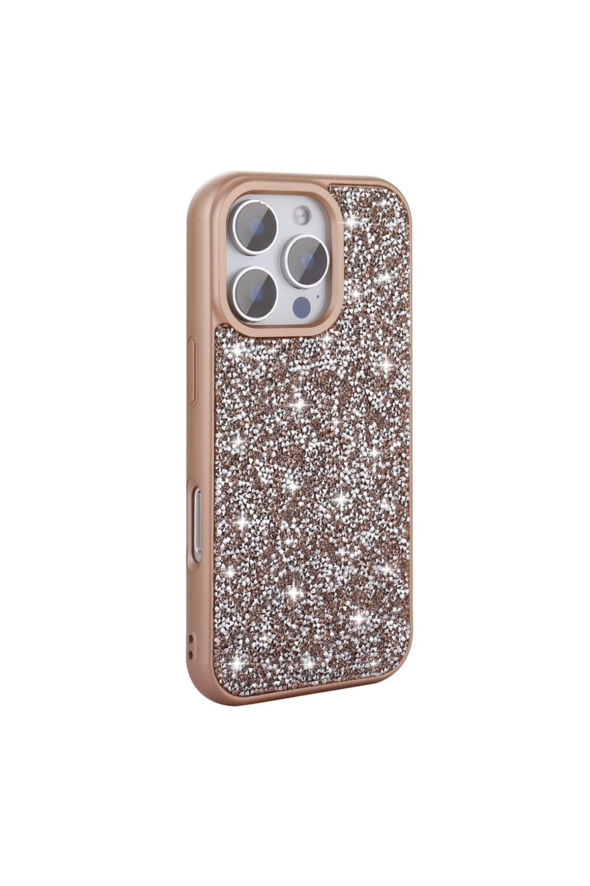 iPhone 16 Pro Max Kılıf Parlak Taşlı Tasarım Zore Pırlanta Kapak - Gold