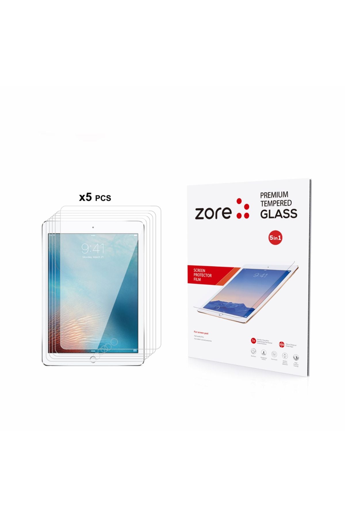 iPad 9.7 2017 (5.Nesil) Uyumlu Zore 5in1 Tablet Temperli Cam Ekran Koruyucu