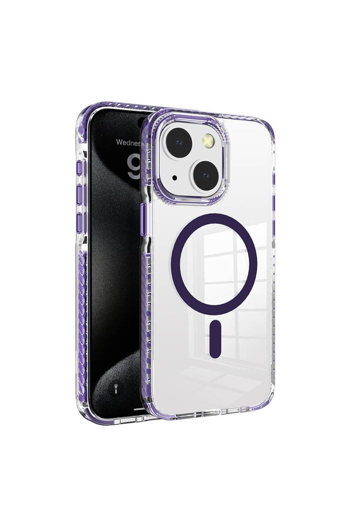 iPhone 15 Kılıf Magsafe Şarj Özellikli Airbagli Takılabilir Askı Aparatlı Zore Nana Kapak - Mor