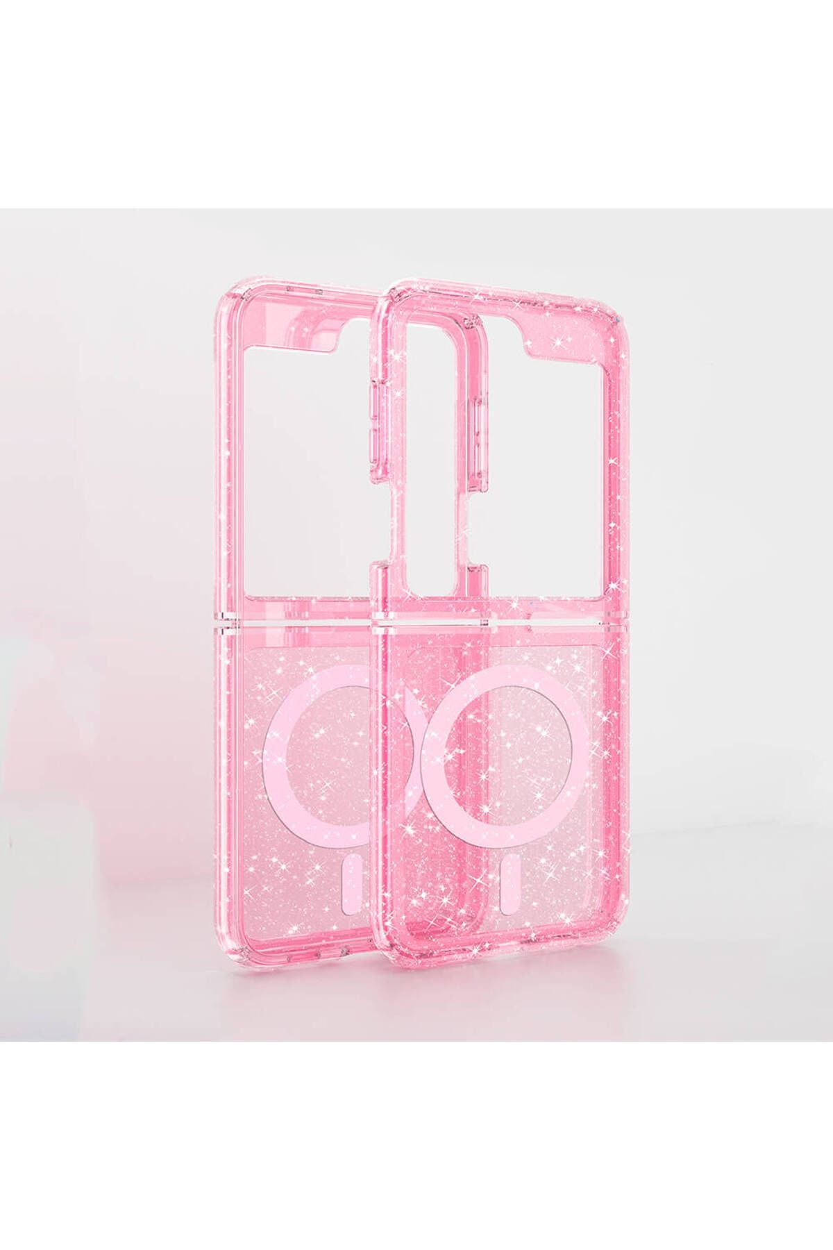Galaxy Z Flip 6 Kılıf Magsafe Şarj Özellikli Parlayan Simli Saydam Renkli Zore Allstar Kapak - Pembe
