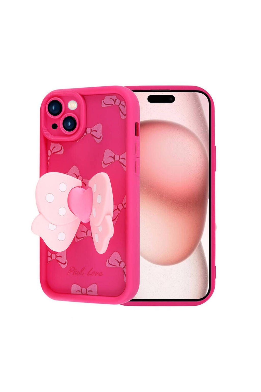 iPhone 15 Kılıf Kamera Korumalı Figür Tasarımlı Zore Kapya Kapak-Pembe Koyu