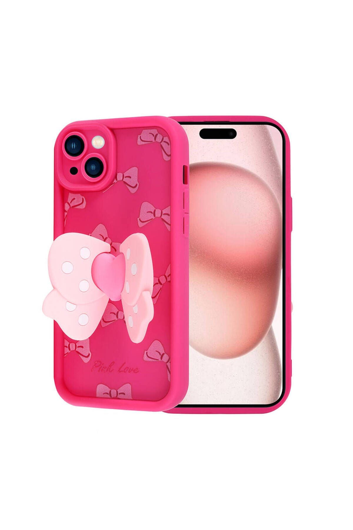 iPhone 15 Kılıf Kamera Korumalı Figür Tasarımlı Zore Kapya Kapak-Pembe Koyu