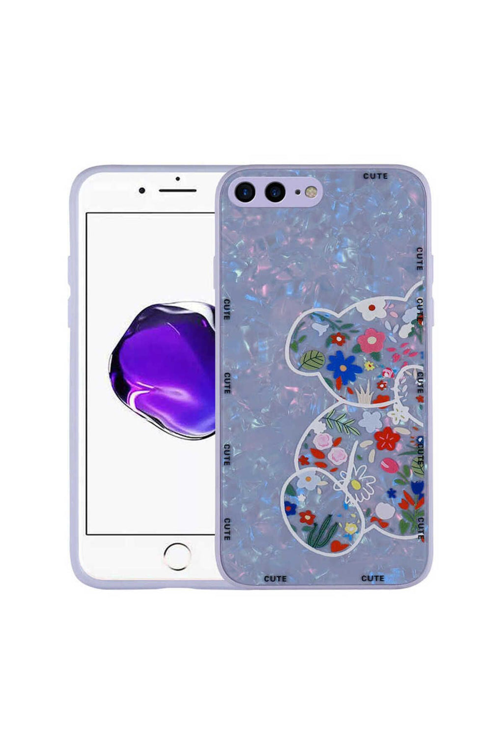 iPhone 8 Plus Kılıf Desenli Sert Silikon TKNR Mumila Kapak - Lilac Bear