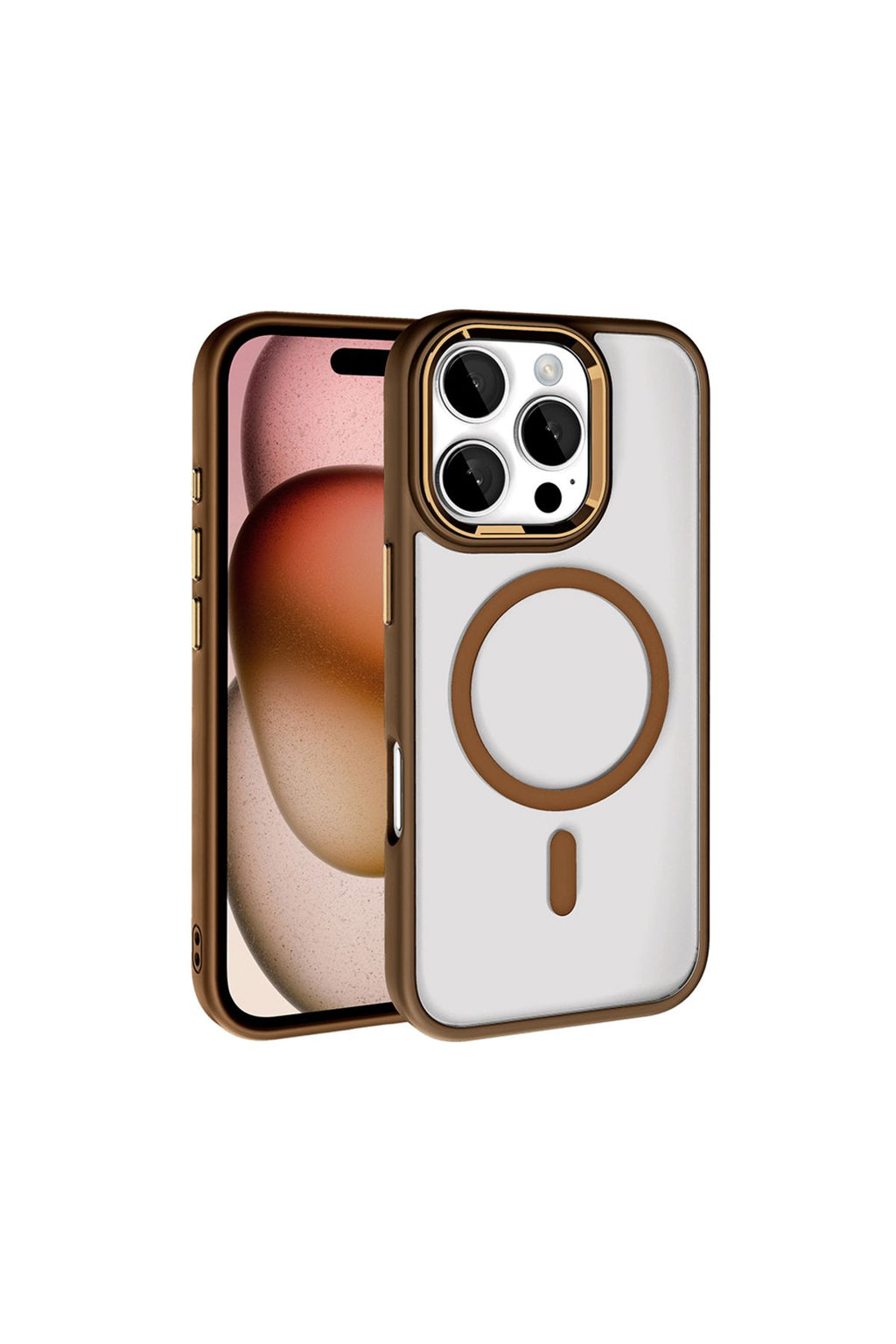 iPhone 16 Pro Max Kılıf Wireless Şarj Özellikli Zore Krom Magsafe Silikon Kapak - Rose Brown