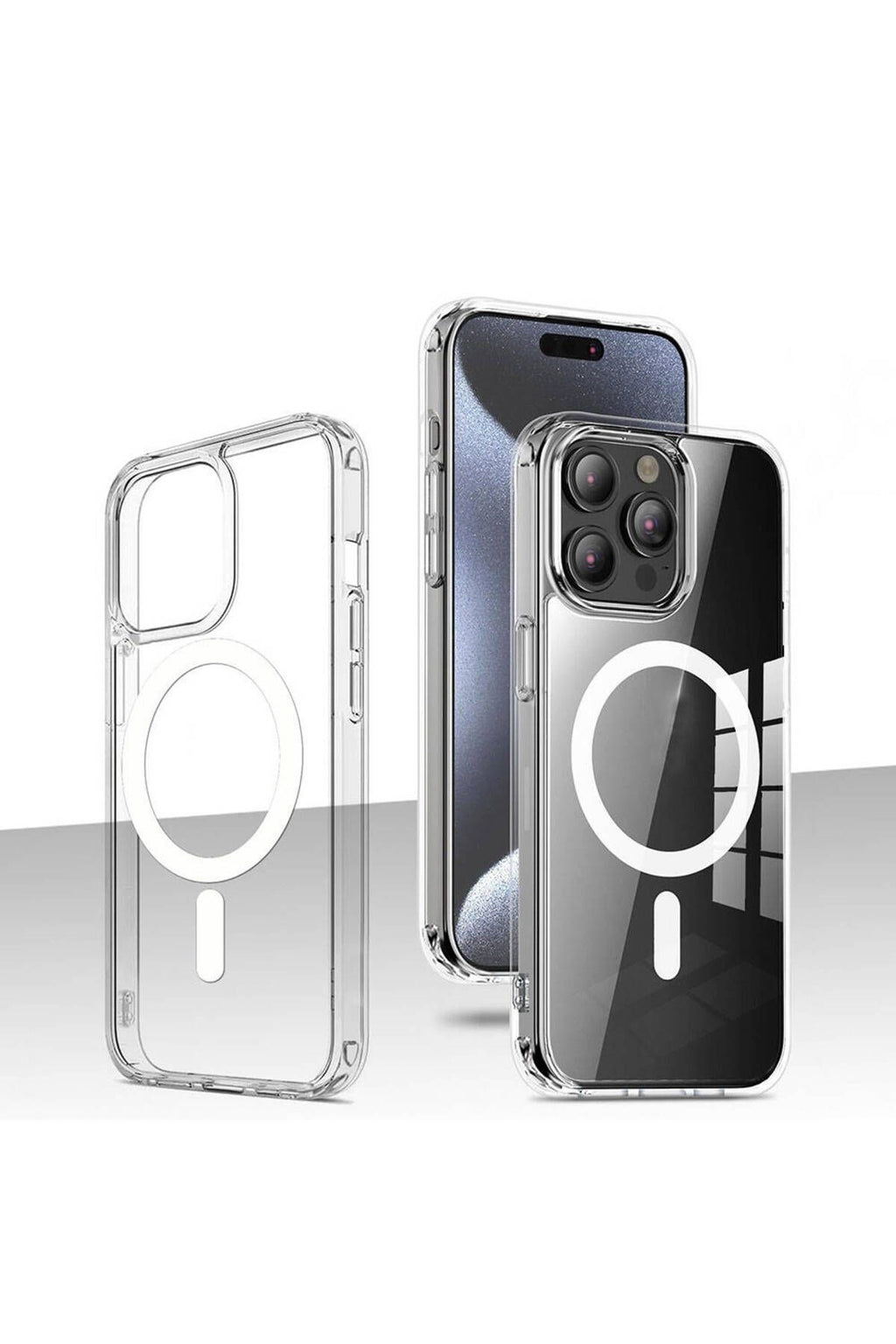 iPhone 15 Pro Uyumlu Magsafe Şarj Özellikli Şeffaf Sert PC Zore Embos Kılıf-Renksiz