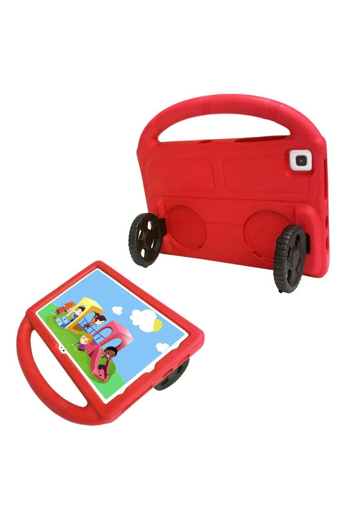 Galaxy Tab S6 Lite P610 Zore Wheel Car Tekerlek Standlı Tablet Eva Silikon Kılıf - Pembe Koyu