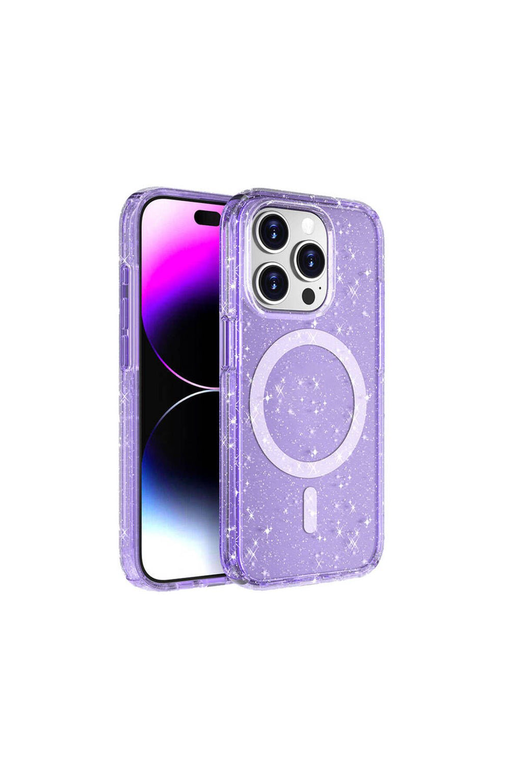 iPhone 15 Pro Max Kılıf Magsafe Şarj Özellikli Parlayan Simli Saydam Renkli Zore Allstar Kapak - Mor