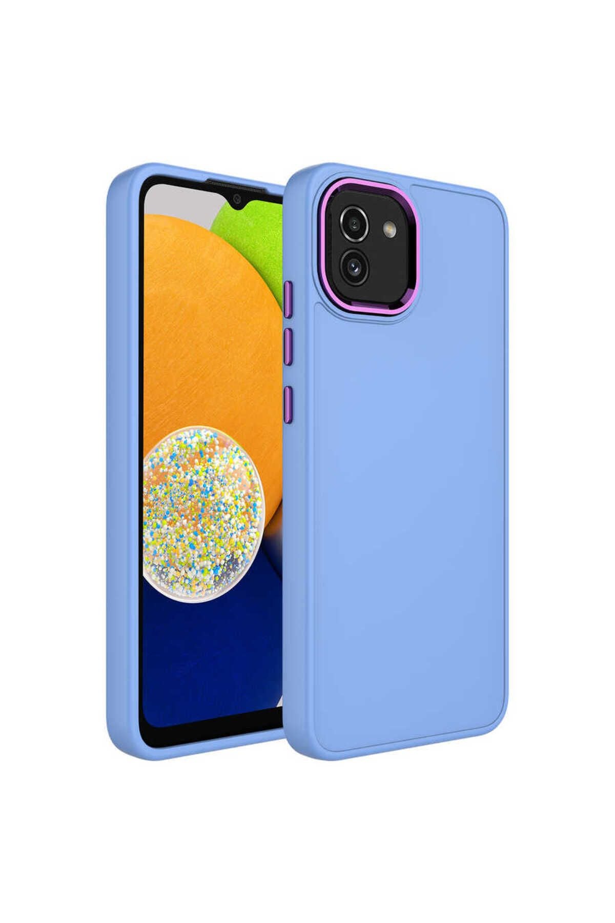 Galaxy A03 Kılıf Metal Çerçeve ve Buton Tasarımlı Silikon GLLP Luna Kapak - Koyu Yeşil