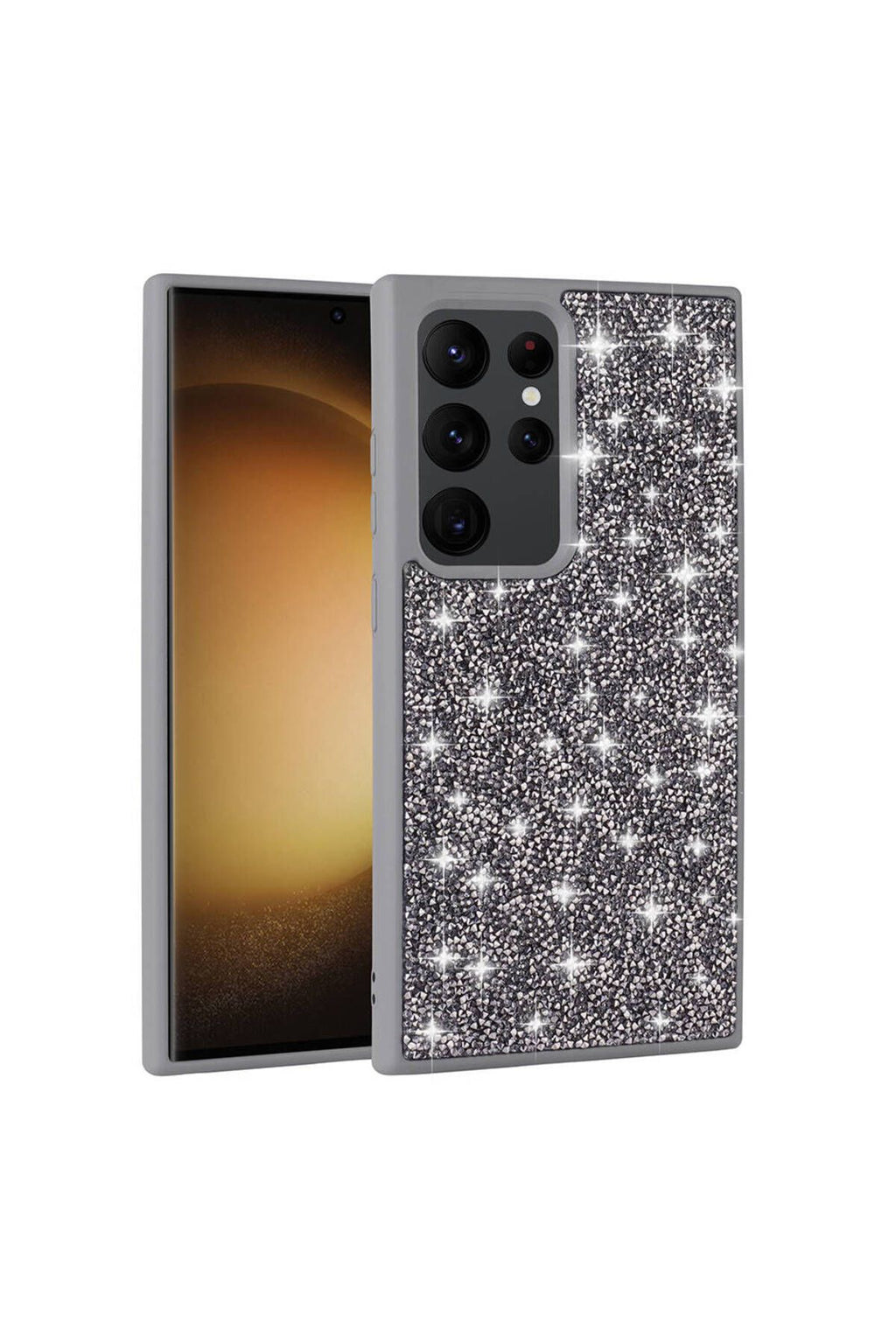 Galaxy S24 Ultra Uyumlu Parlak Taşlı Tasarım Pırlanta CSK Zore Kılıf-Lila