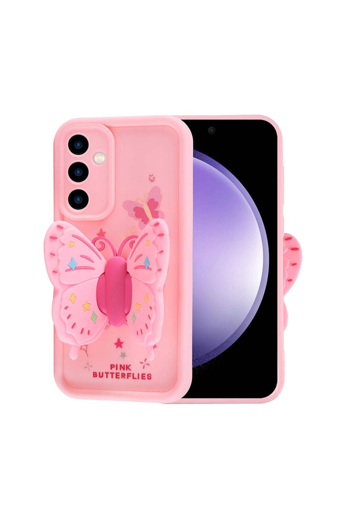 Galaxy S23 FE Kılıf Kamera Korumalı Figür Tasarımlı Zore Kapya Kapak-Pembe Koyu