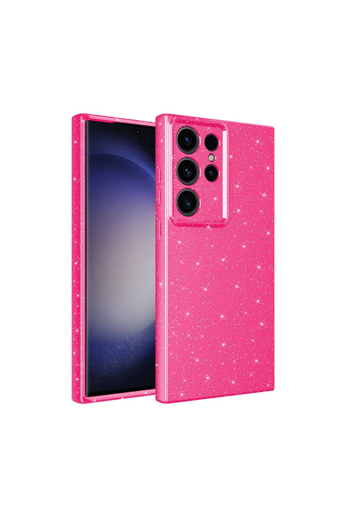 Galaxy S24 Ultra Uyumlu RES24 Kılıf Kamera Korumalı Simli Lüks Zore Koton Kapak-Pembe Koyu