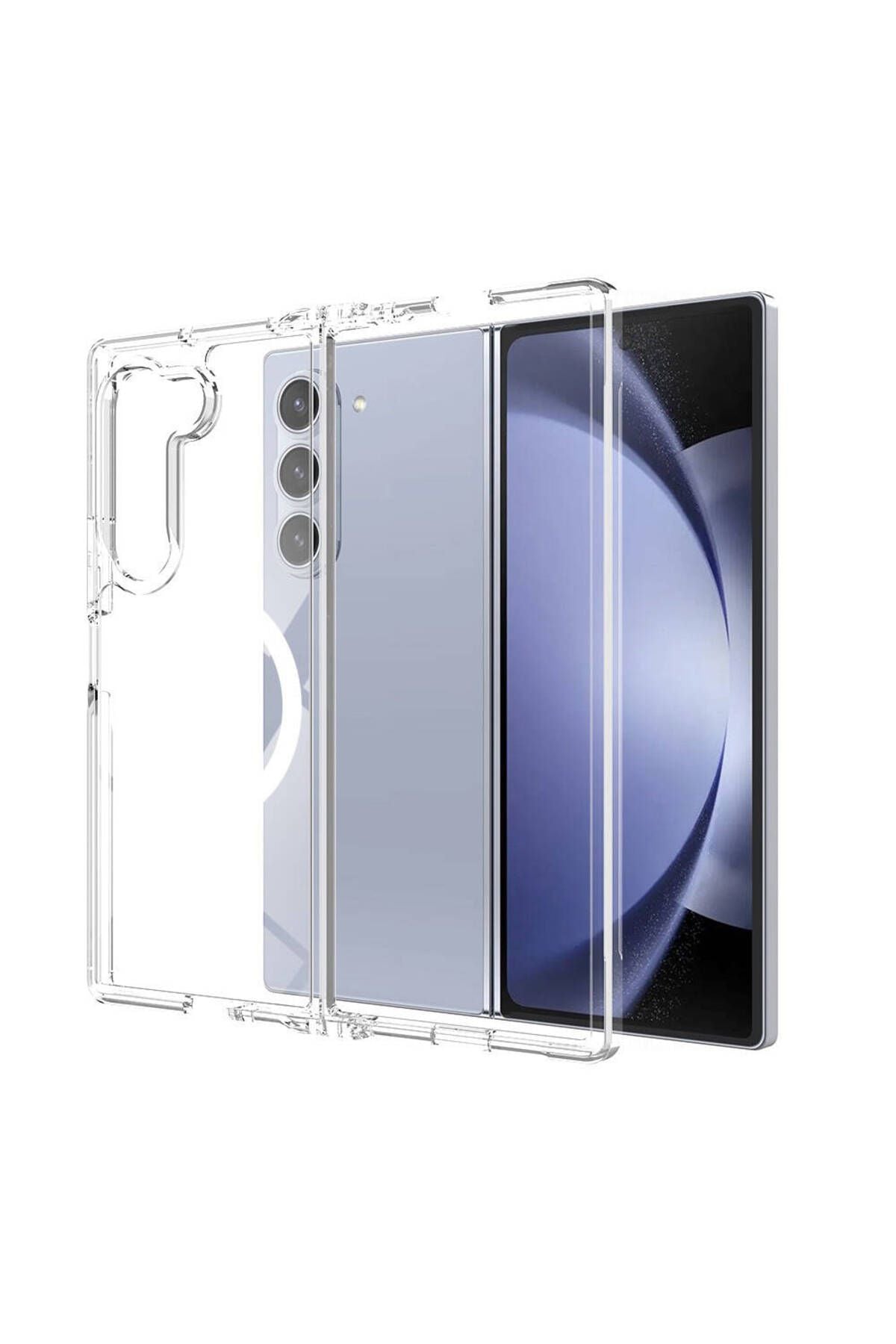 Galaxy Z Fold 6 Kılıf Magsafe Şarj Özellikli Şeffaf Sert PC Zore Embos Kapak - Şeffaf
