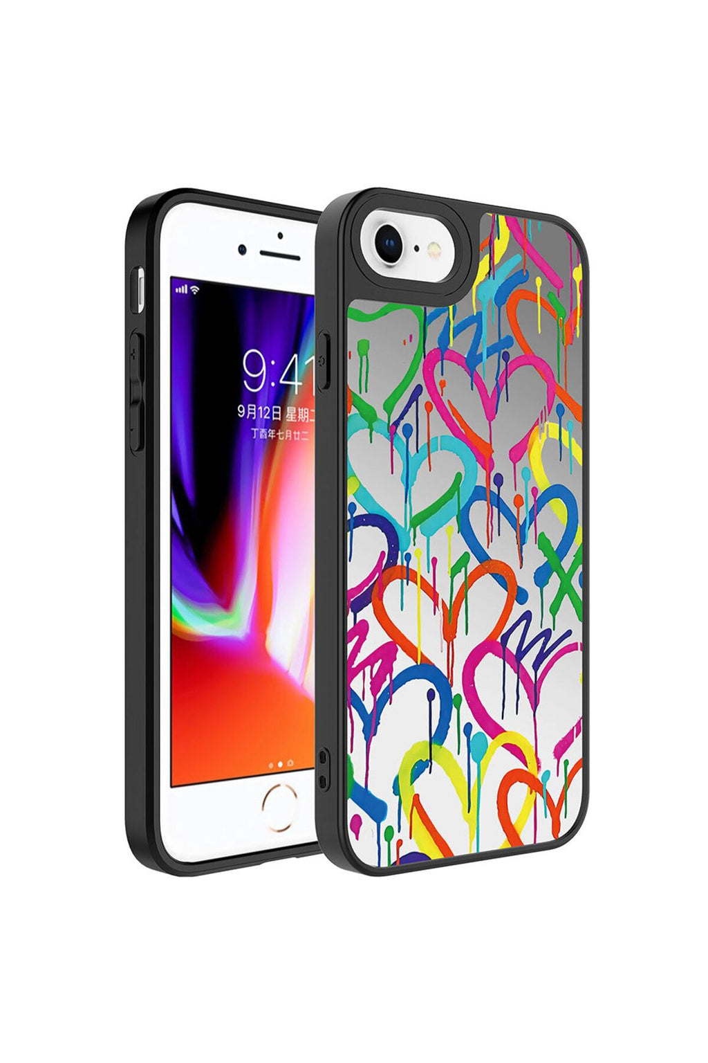 iPhone SE 2020 Kılıf Aynalı Desenli Kamera Korumalı Parlak Zore Mirror Kapak - Kalp