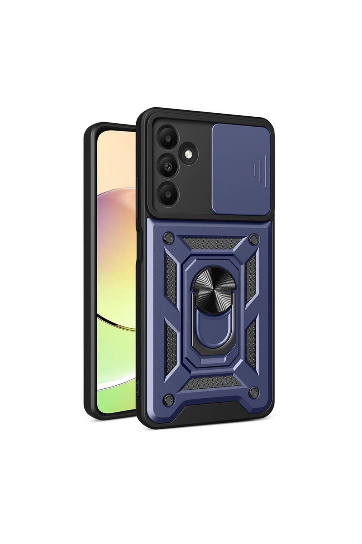 Galaxy A15 Kılıf Magnetik Standlı Kamera Korumalı Zore Sürgülü Vega Kapak - Siyah