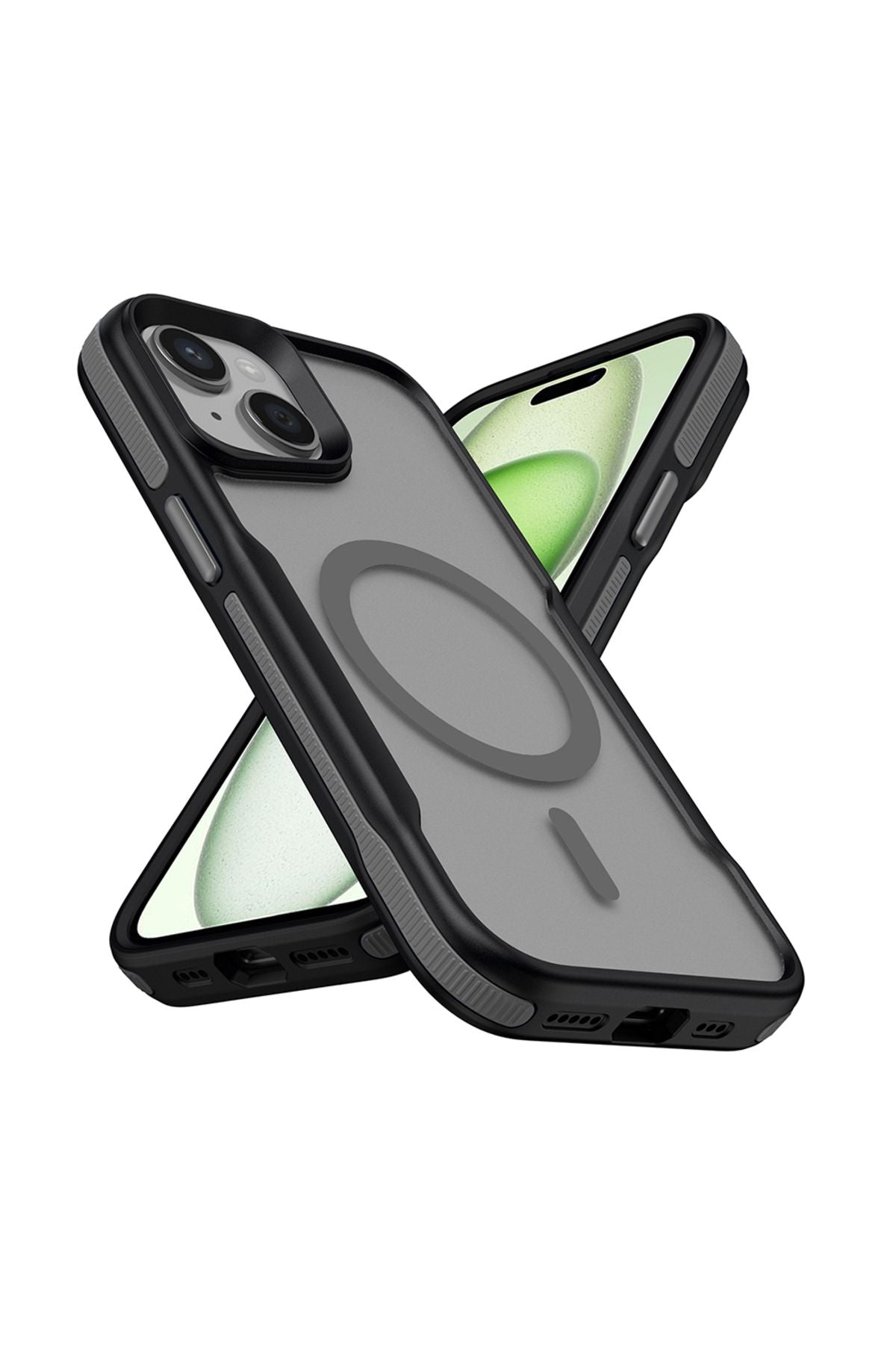 iPhone 14 Uyumlu Magsafe Şarj Özellikli Renkli Kenar Airbag Şeritli Zore Lamer Kapak-Gri