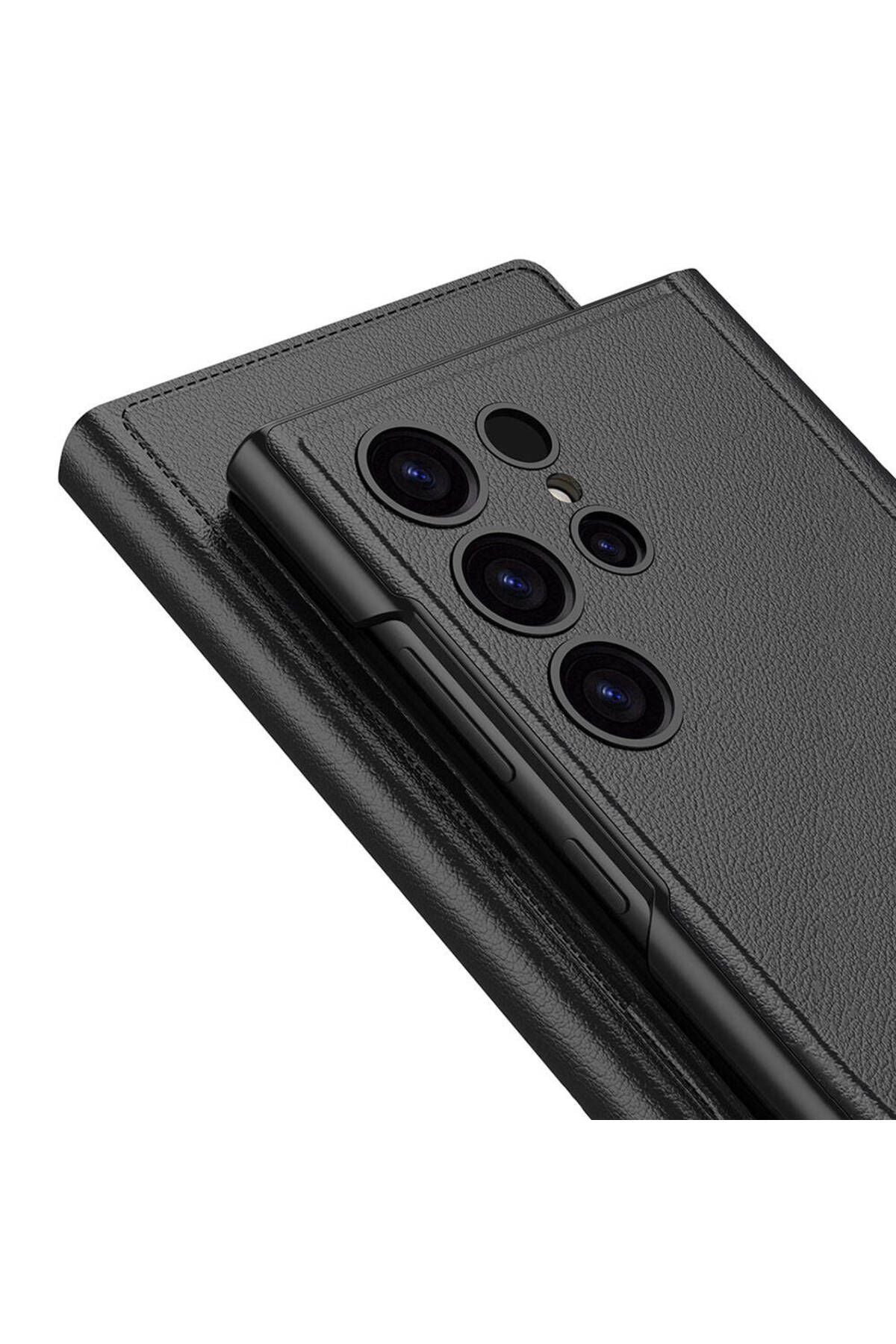 Galaxy S24 Ultra Kılıf Kamera Korumalı Suni Deri Tasarım Zore Droga Standlı Kartlıklı Kapaklı Kılıf-