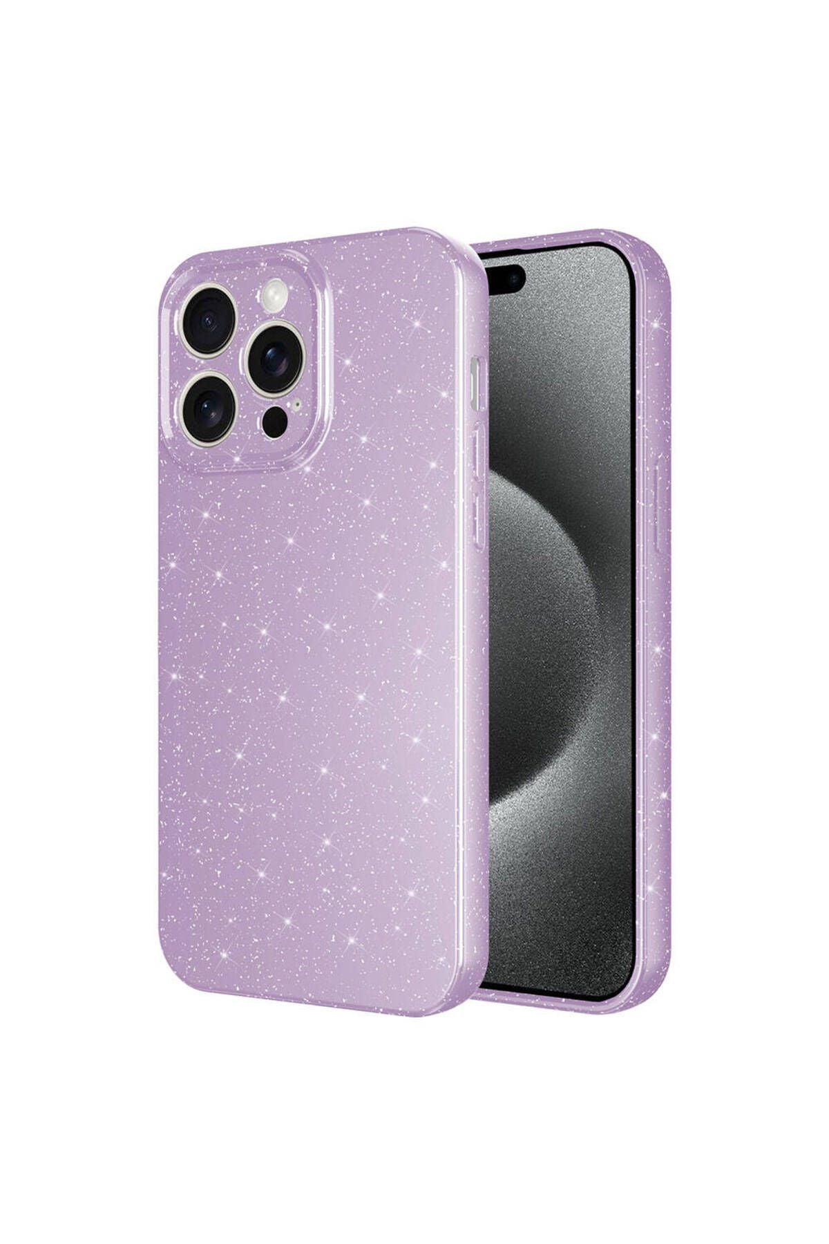 iPhone 15 Pro Uyumlu Kamera Korumalı Simli Lüks Zore Koton Kılıf-Lila