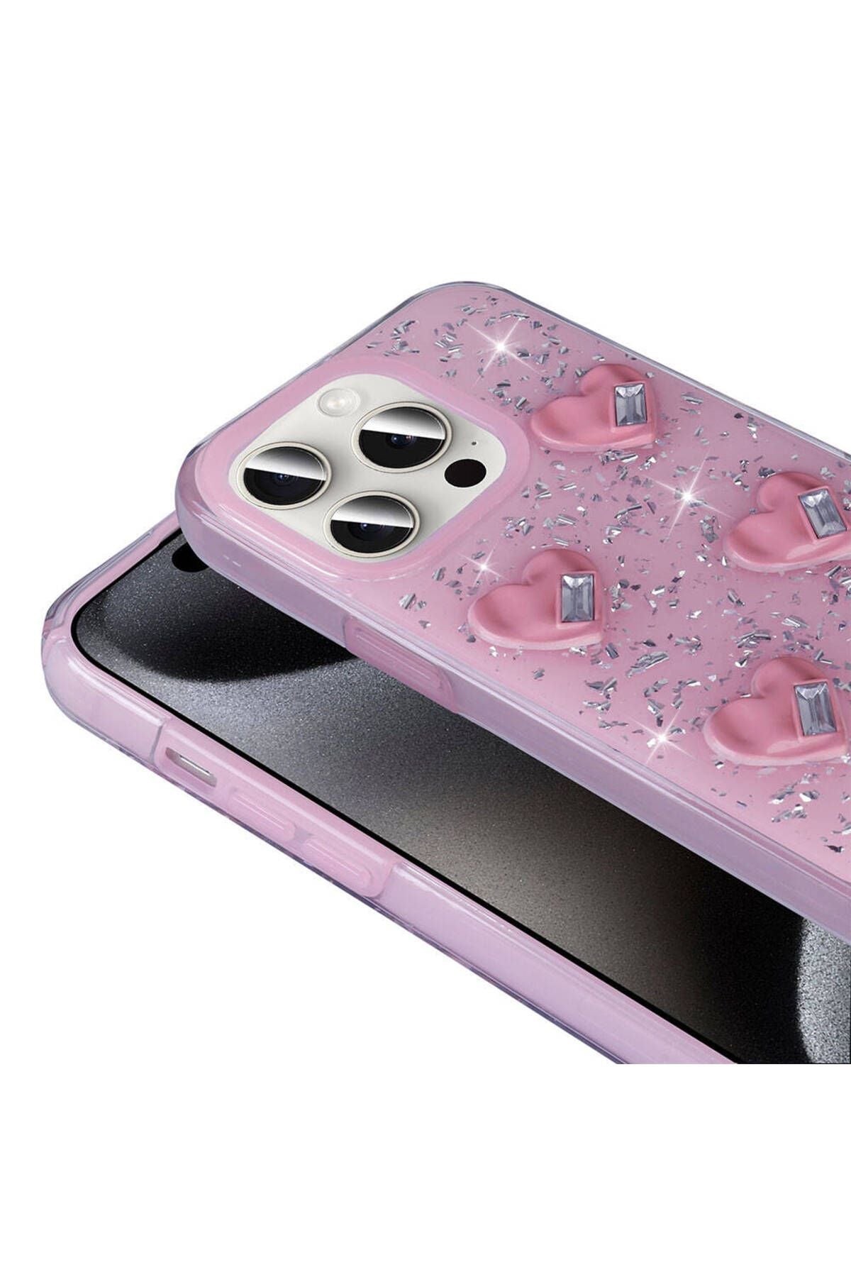 iPhone 15 Pro Uyumlu TCG Kılıf Airbagli Simli Arka Yüzey Zore Işıltı Silikon Kapak-Lila