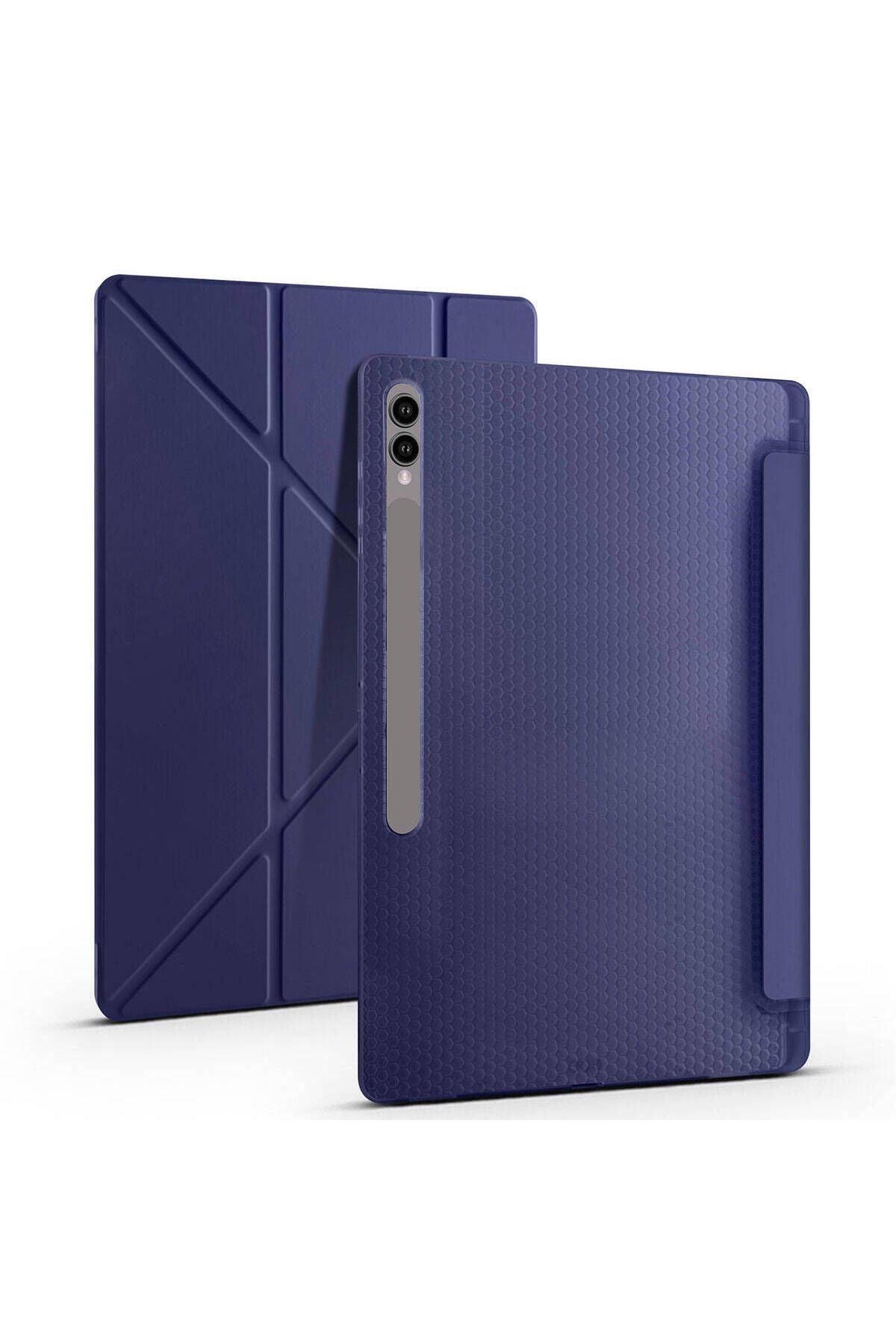 Galaxy Tab S9 Ultra Kılıf  Uyumlu Zore Tri Folding Kalem Bölmeli Standlı Kılıf-Rose Gold