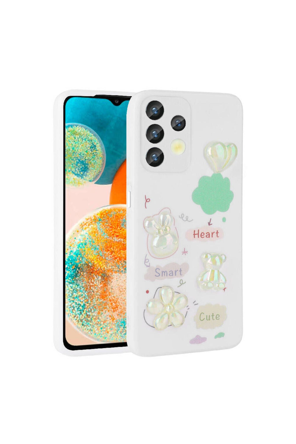 Galaxy A32 4G Kılıf Kabartma Figürlü Parlak Zore Toys Silikon Kapak - Beyaz