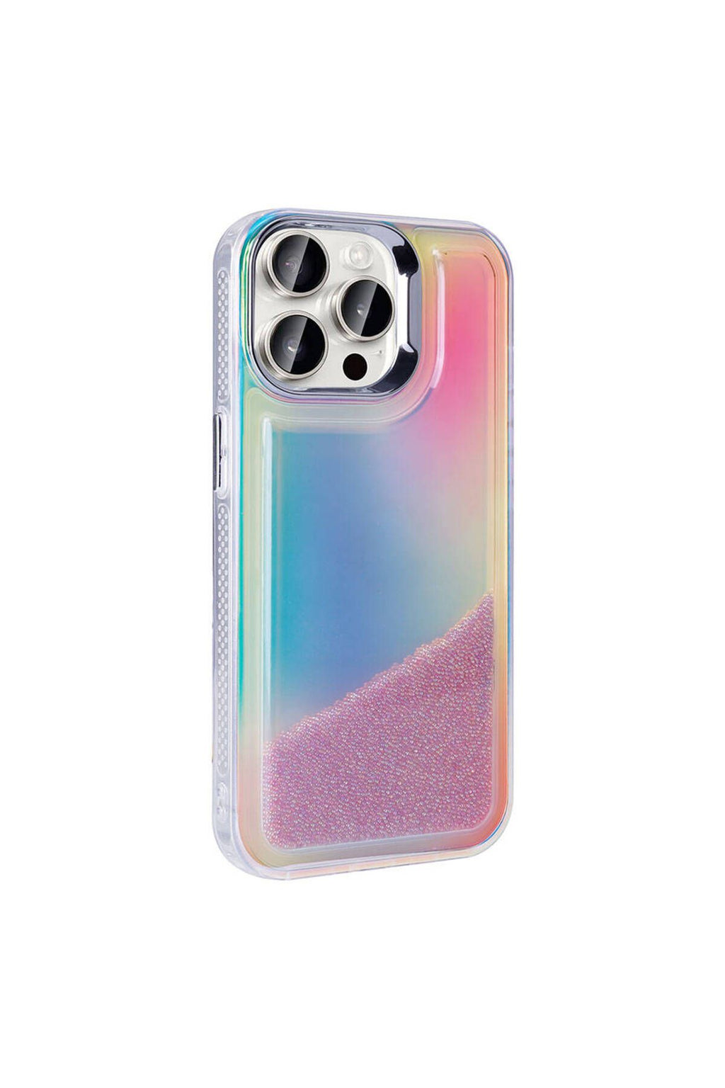 iPhone 15 Pro Kılıf Airbagli Renkli Arka Yüzey Boncuk Tasarımlı Zore Kumul Kapak - Şeffaf