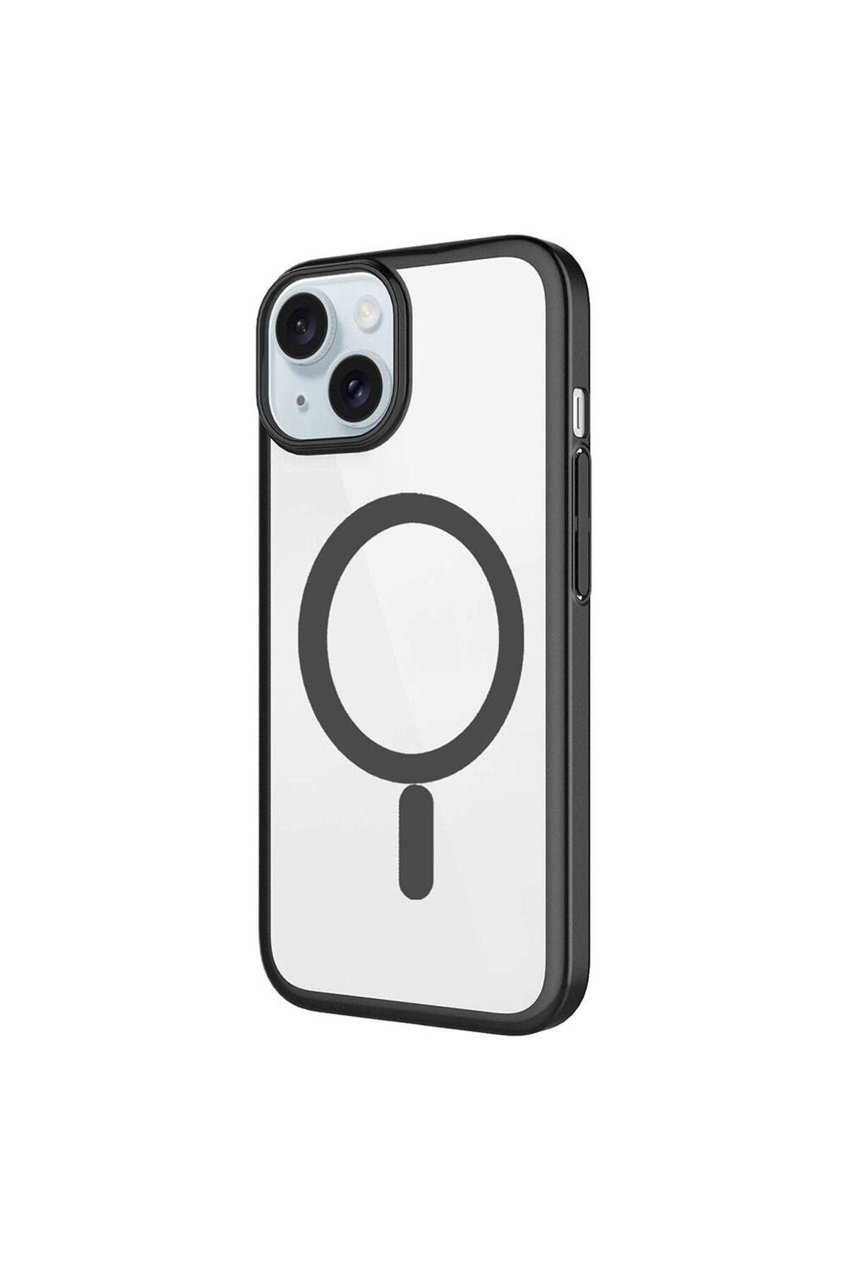 iPhone 15 Plus Uyumlu Wireless Şarj Özellikli Sert PC Zore Mat Riksos Magsafe Kılıf-Gri