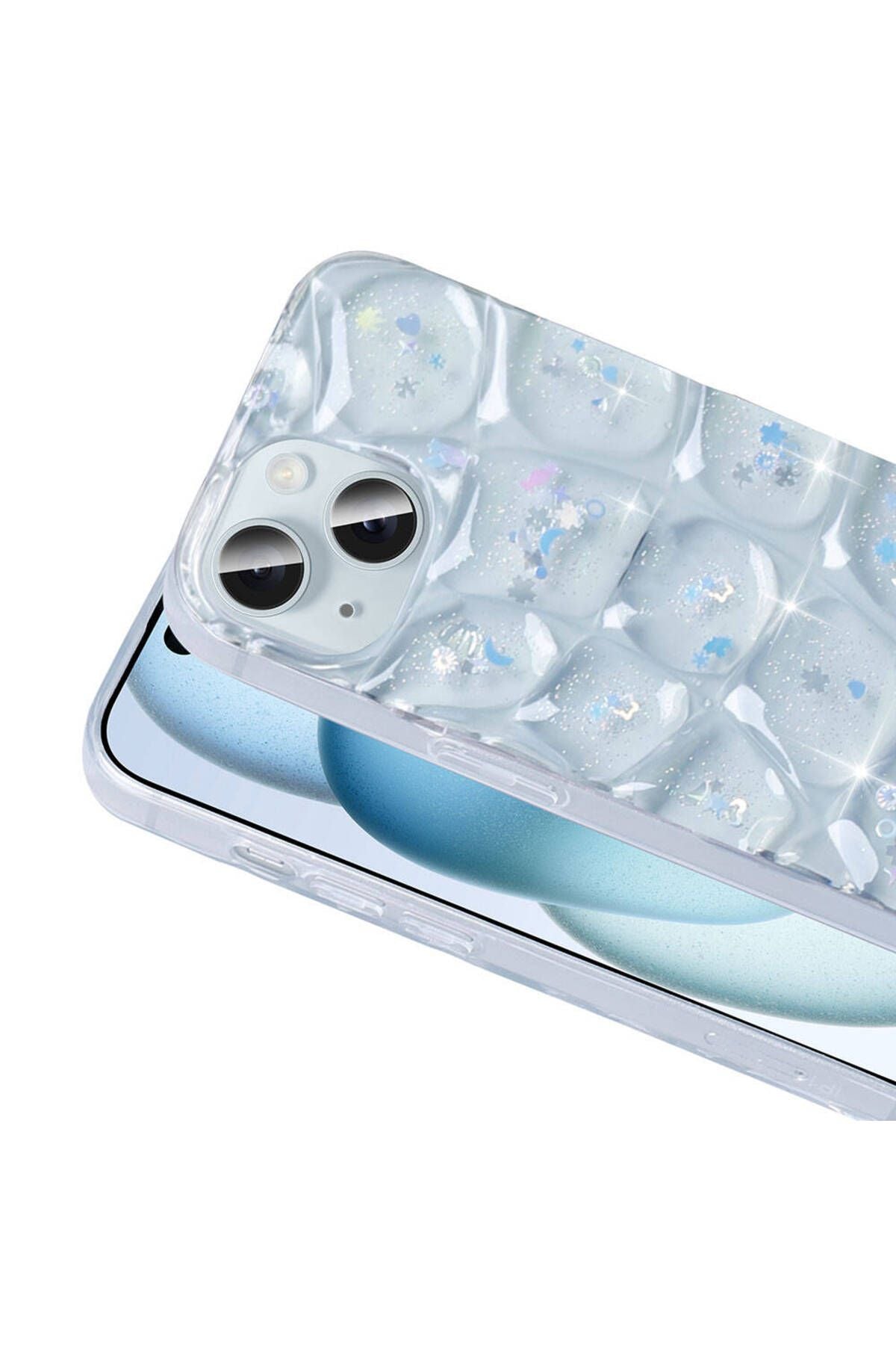 iPhone 15 Uyumlu CMK Kılıf Simli 3D Desenli Zore Hacar Kapak-Beyaz