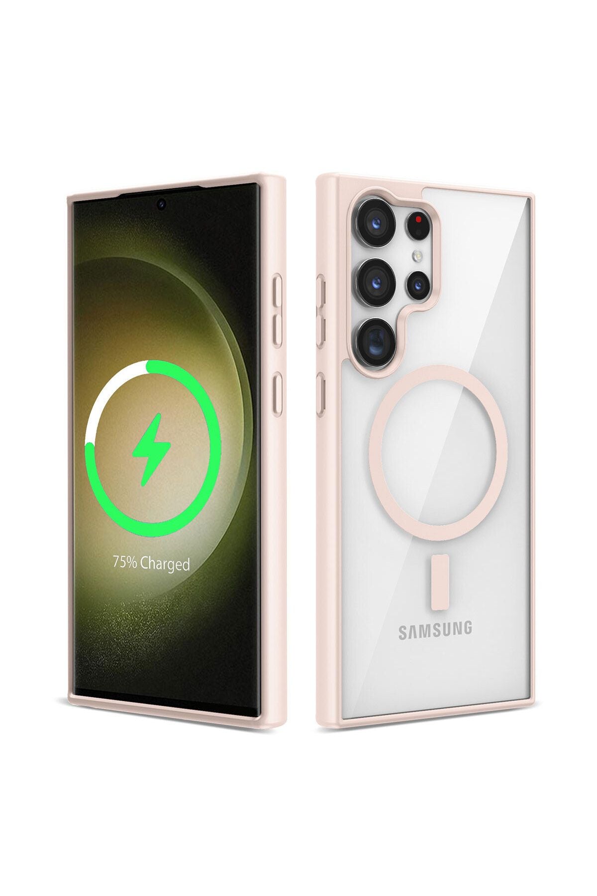 Galaxy S23 Ultra Uyumlu Magsafe Wireless Şarj Özellikli Silikon Zore Ege Kılıf-Pembe