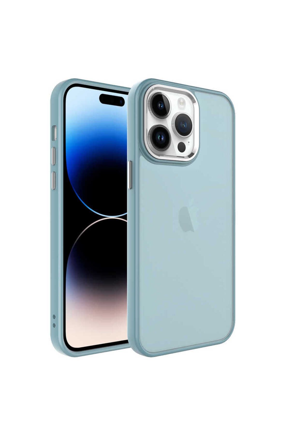 iPhone 14 Pro Uyumlu Buzlu Sert PC Zore May Kılıf-Mavi