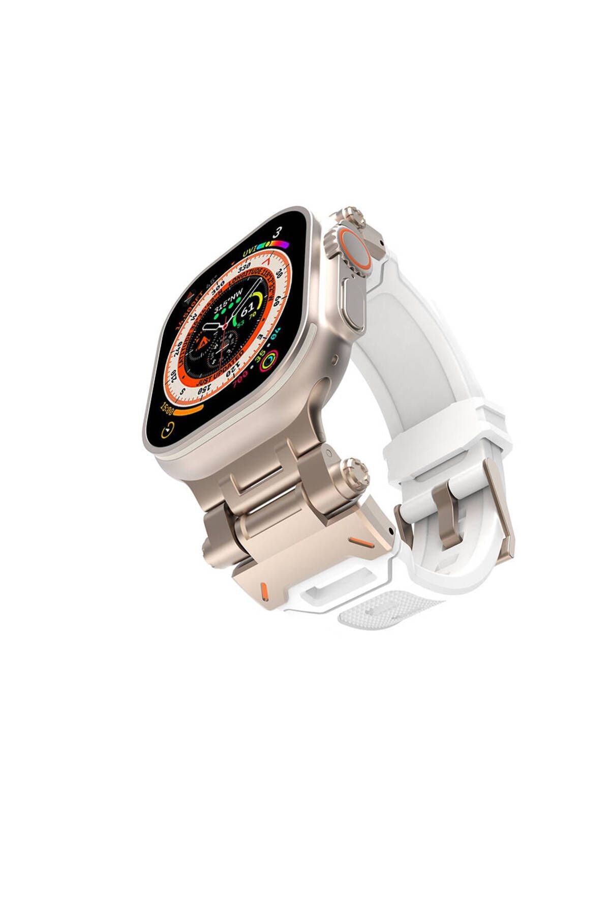 Watch Ultra 49mm CLO- KRD-108 Metal Başlıklı Silikon Kordon-Starlight-Mavi