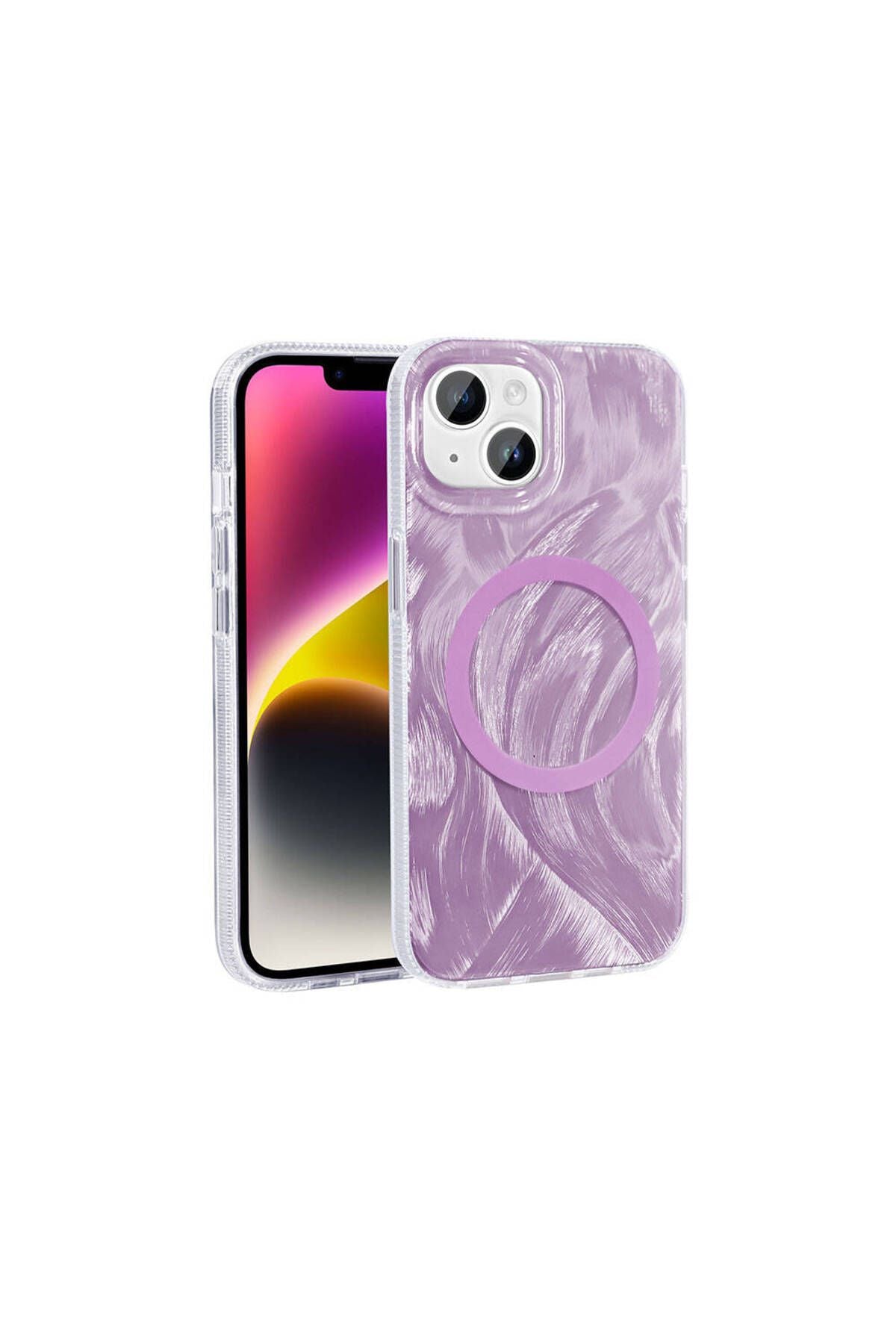 iPhone 15 Uyumlu ODC Kılıf Magsafe Şarj Özellikli Fırça Boya Desenli Zore Palet Kapak-Mor