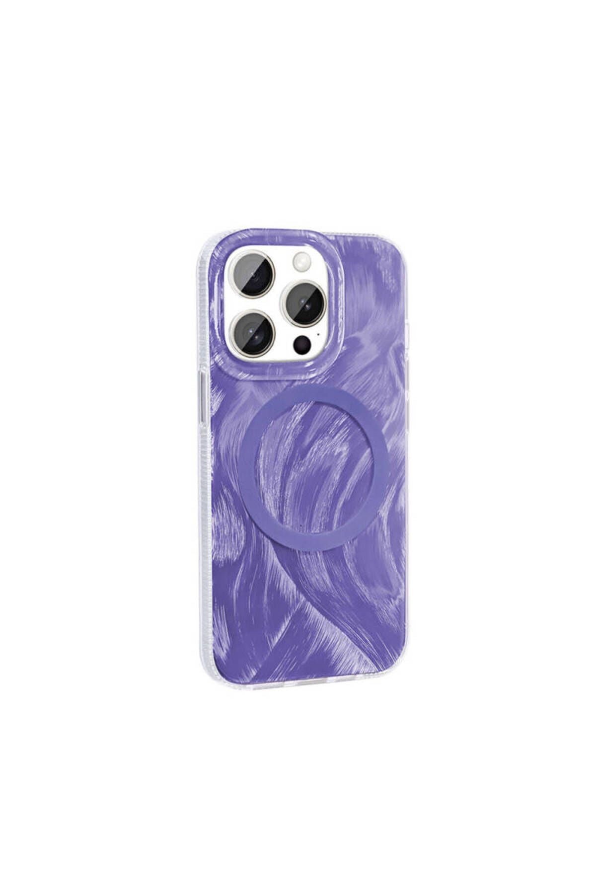 iPhone 15 Pro Max Uyumlu TCG Kılıf Magsafe Şarj Özellikli Fırça Boya Desenli Zore Palet Kapak-Mor