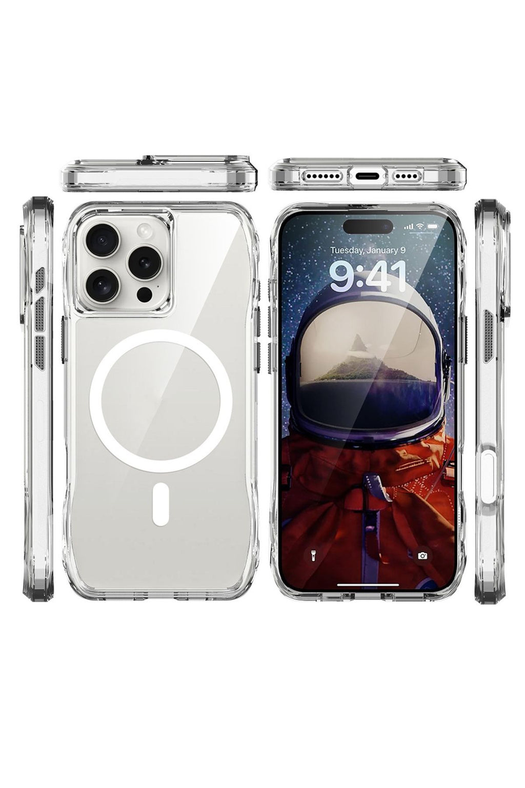 iPhone 16 Pro uyumlu  Kılıf Magsafe Şarj Özellikli Airbagli Şeffaf İncek Kapak - Şeffaf