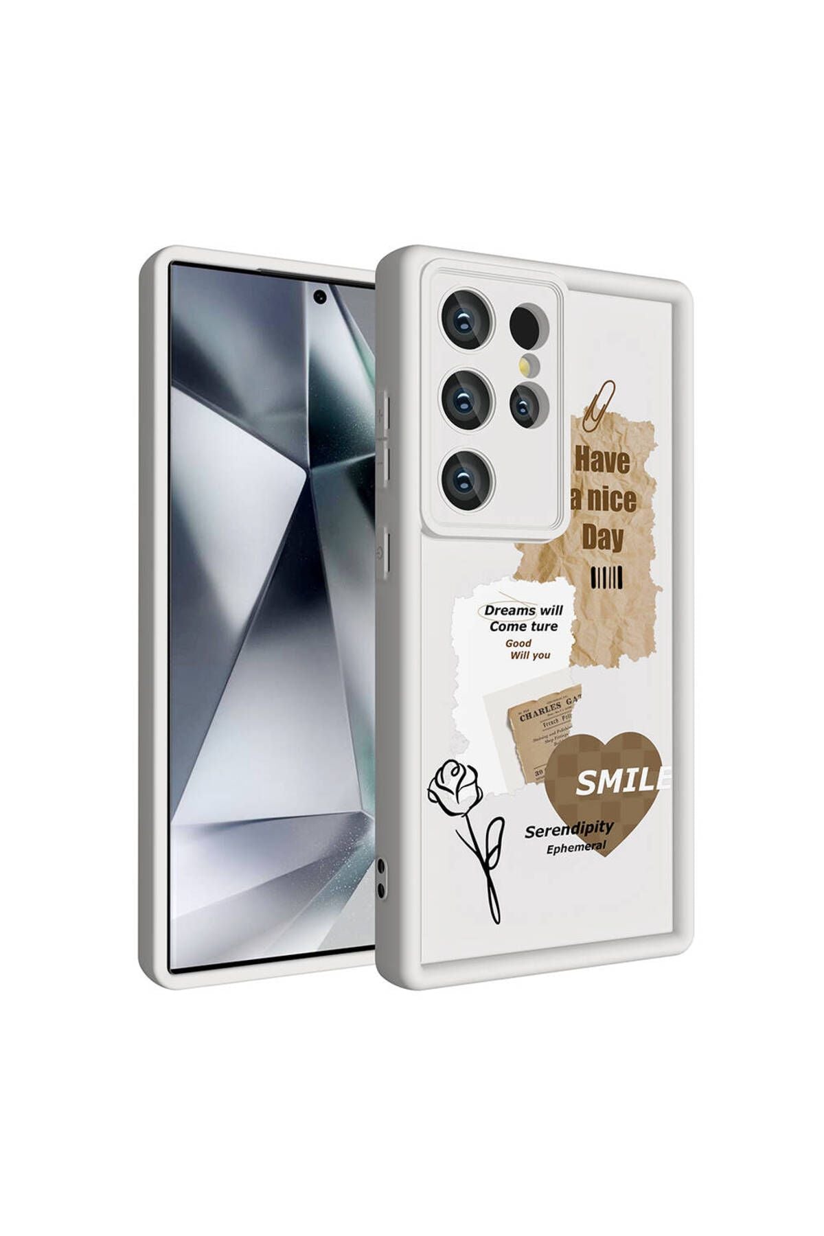 Galaxy S24 Ultra Kılıf Kamera Korumalı Baskılı Arka Yüzey Zore Klas Kapak - Beyaz