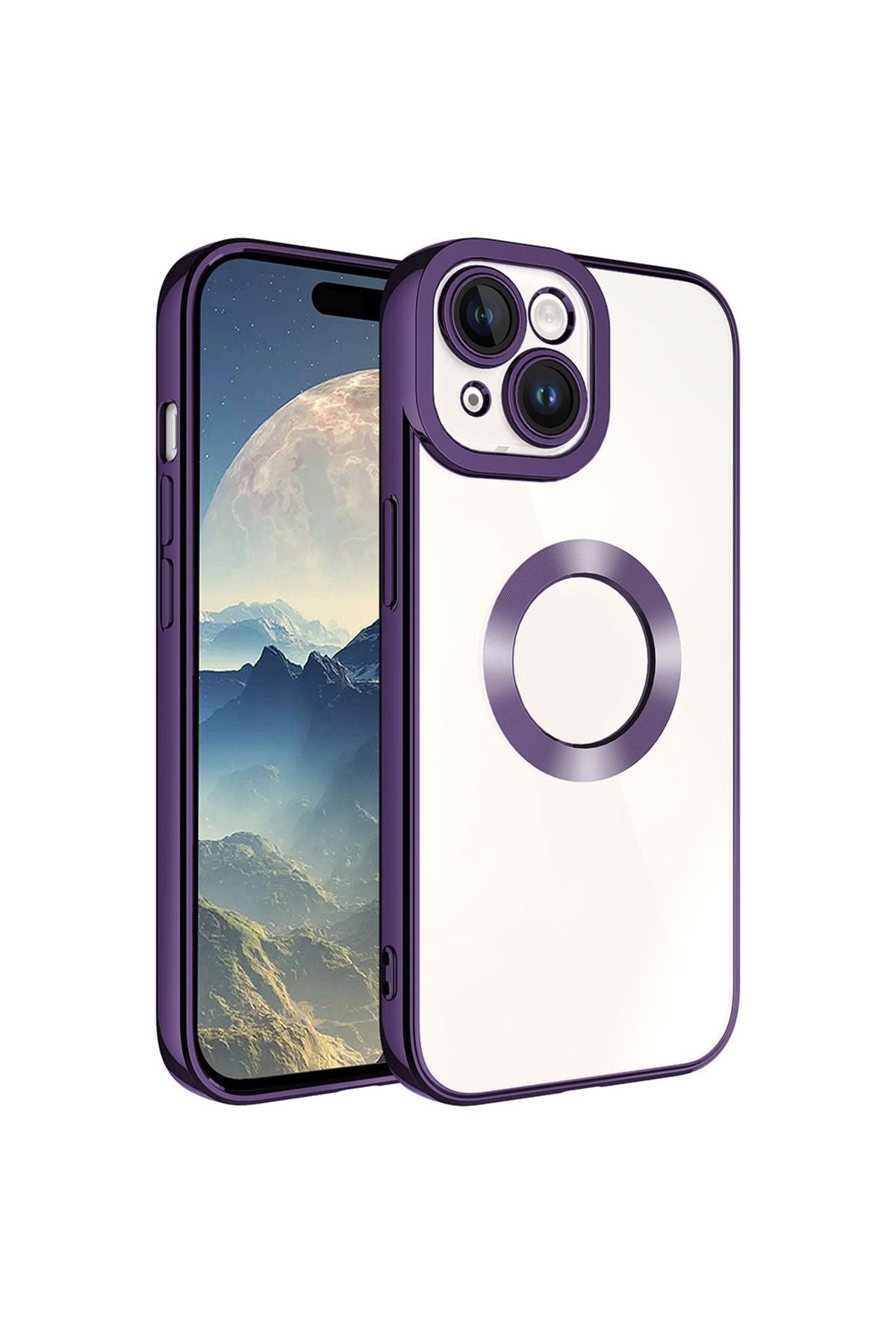 iPhone 15 Plus Uyumlu Kamera Korumalı Logo Gösteren Zore Omega Kılıf-Derin Mor